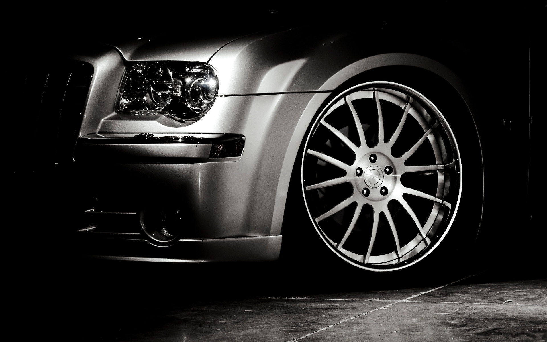 Chrysler 300, Sleek wheel design, Monochrome elegance, Classic car beauty, 1920x1200 HD Desktop