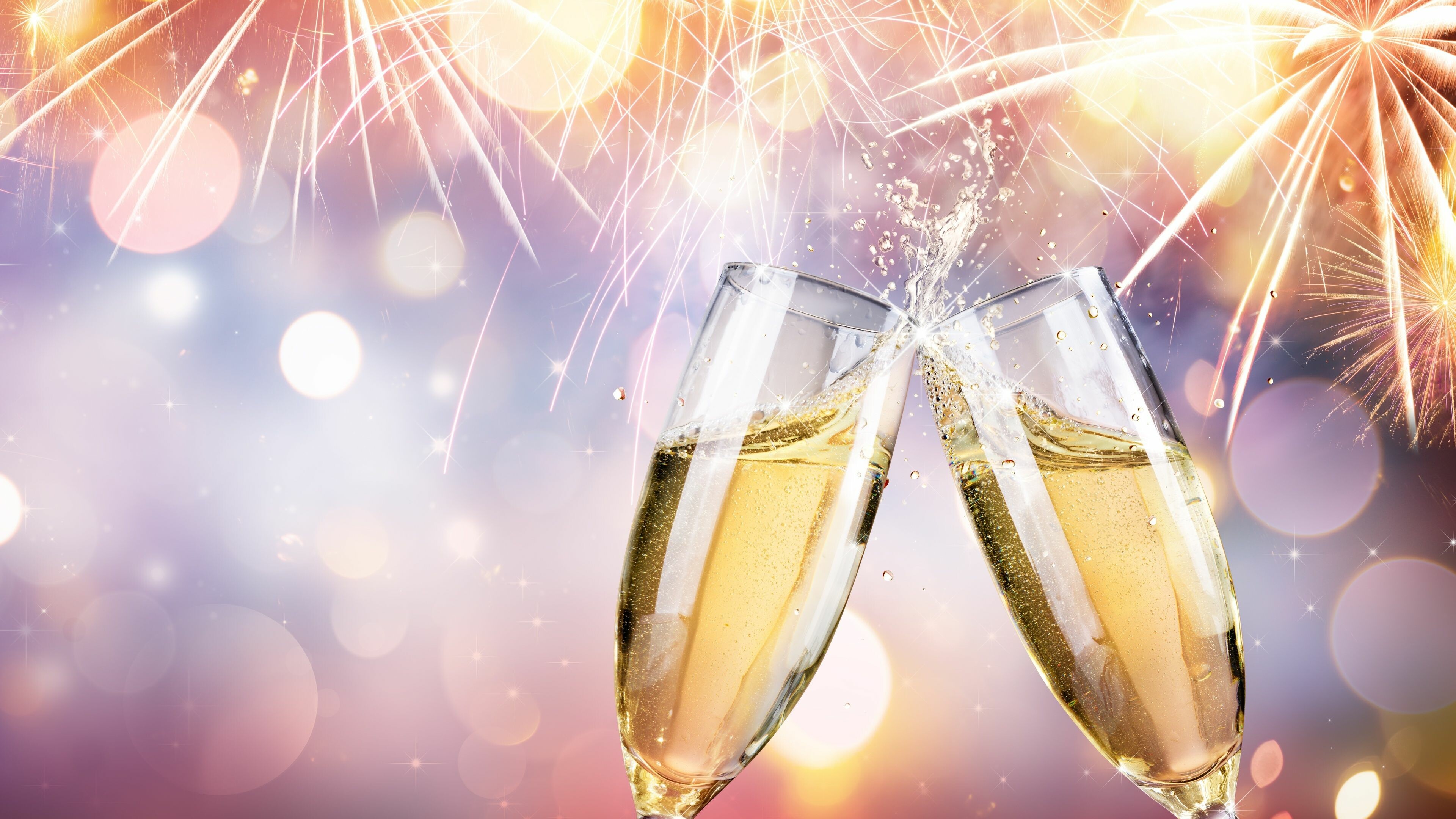 Celebration holiday, Celebration champagne, Fireworks 4K HD, Celebrations wallpaper, 3840x2160 4K Desktop