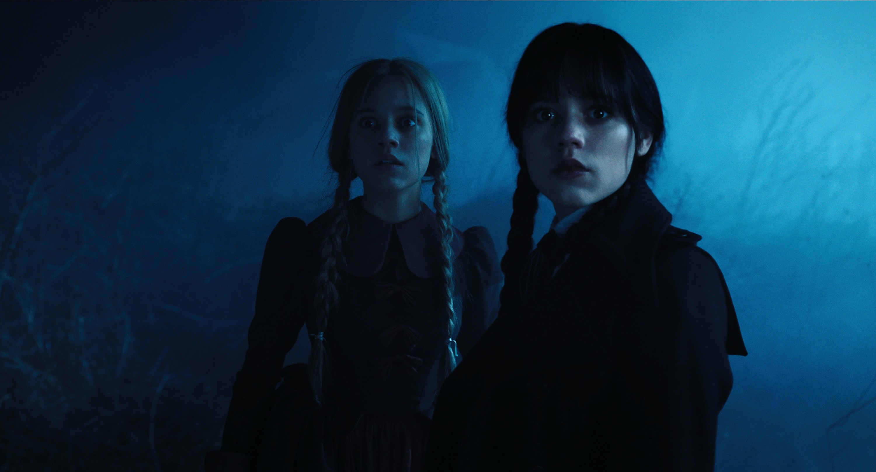 Wednesday Addams, Goody Addams, Jenna Ortega, foggy night forest, HD Desktop wallpaper