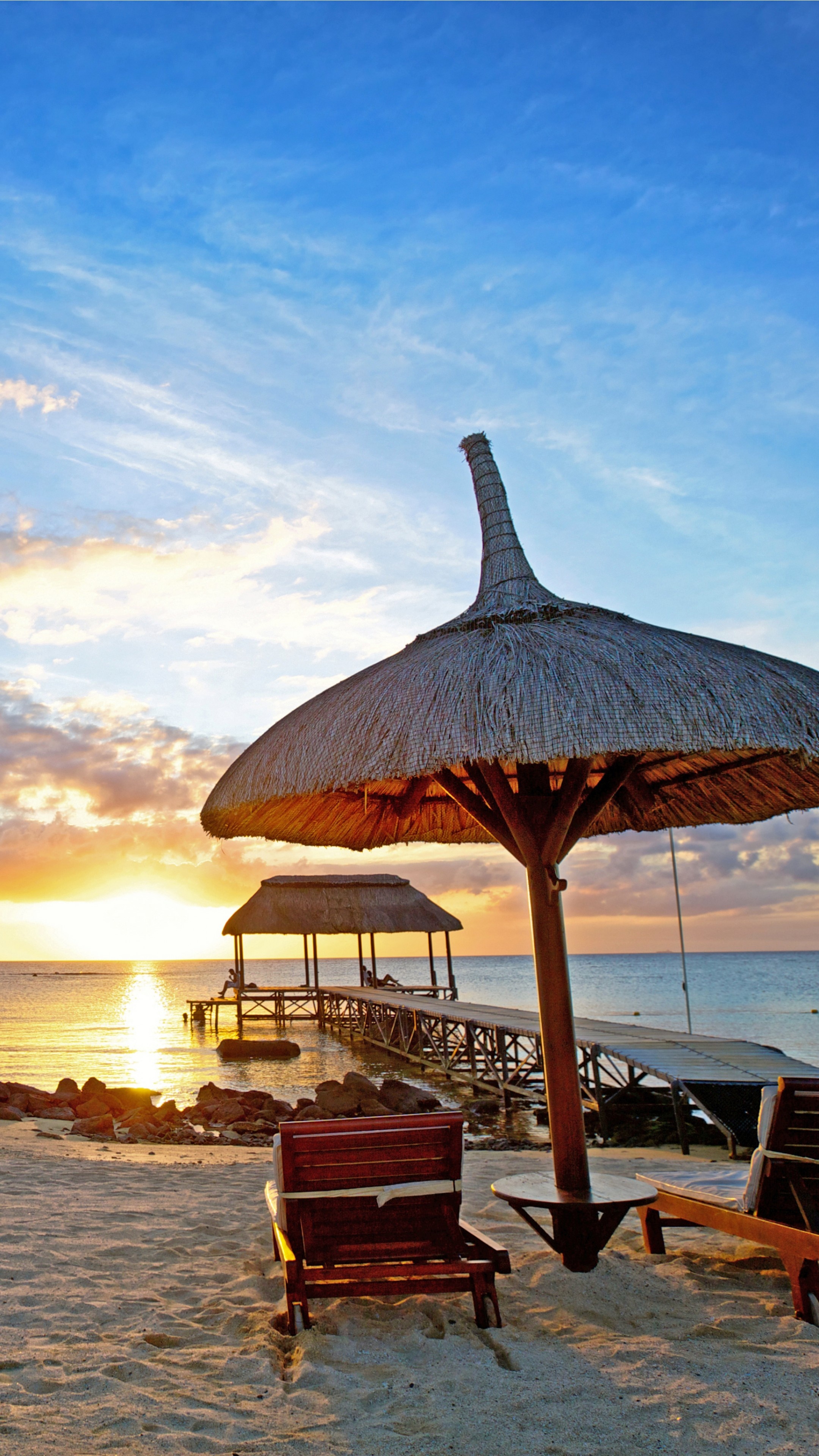 Mauritius, Beach Umbrella Wallpaper, 2160x3840 4K Phone