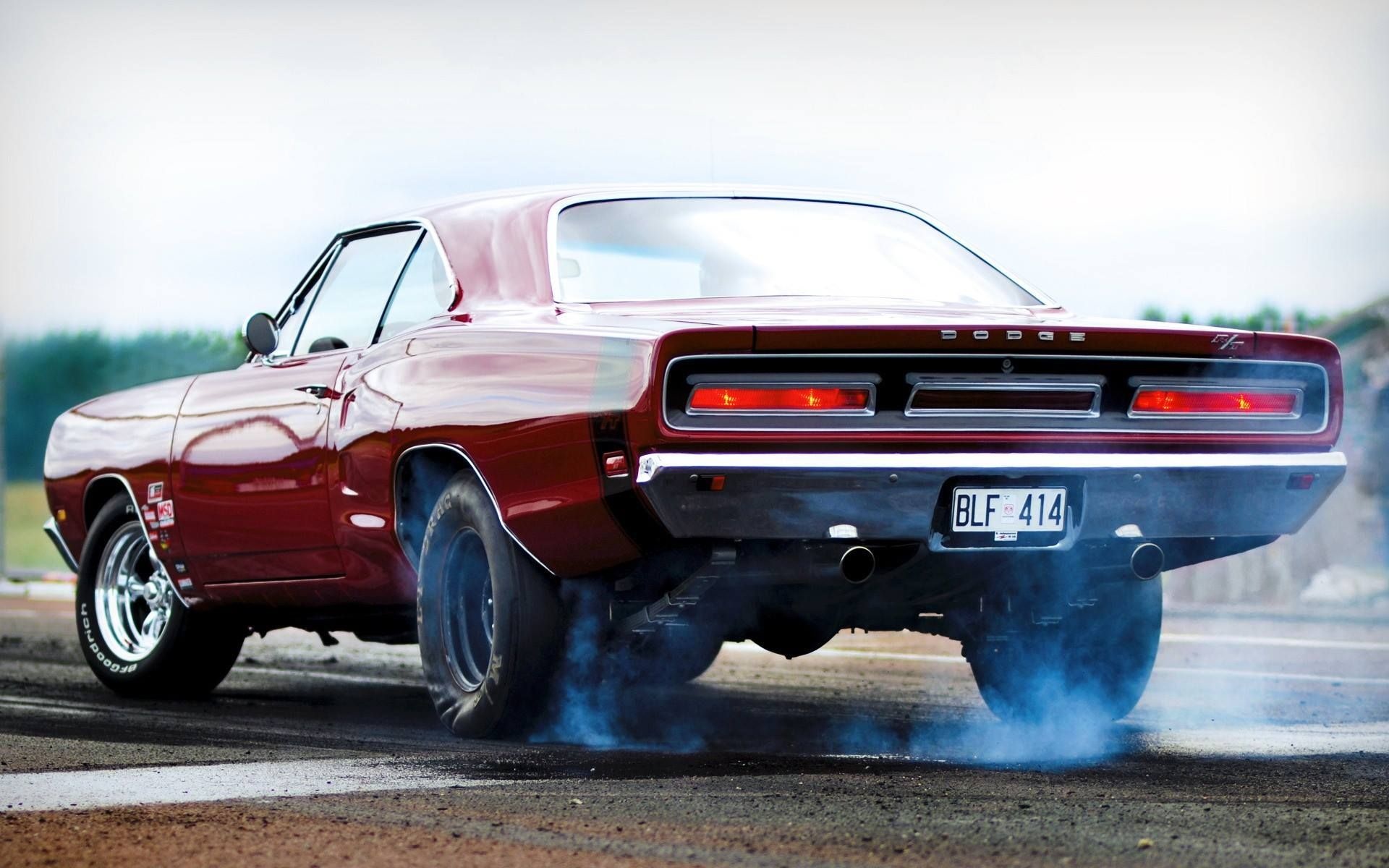 1969 Dodge Charger R/T, tire burnout smoke, license plate BLF 414, HD Desktop wallpaper