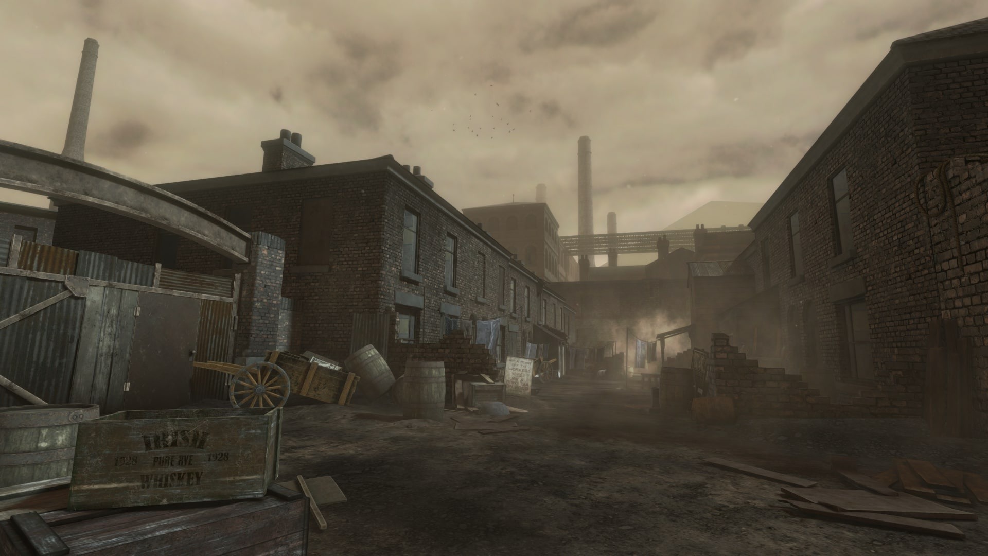 Gritty industrial alley, Smoky overcast sky, Small Heath, Birmingham, Full HD Desktop wallpaper