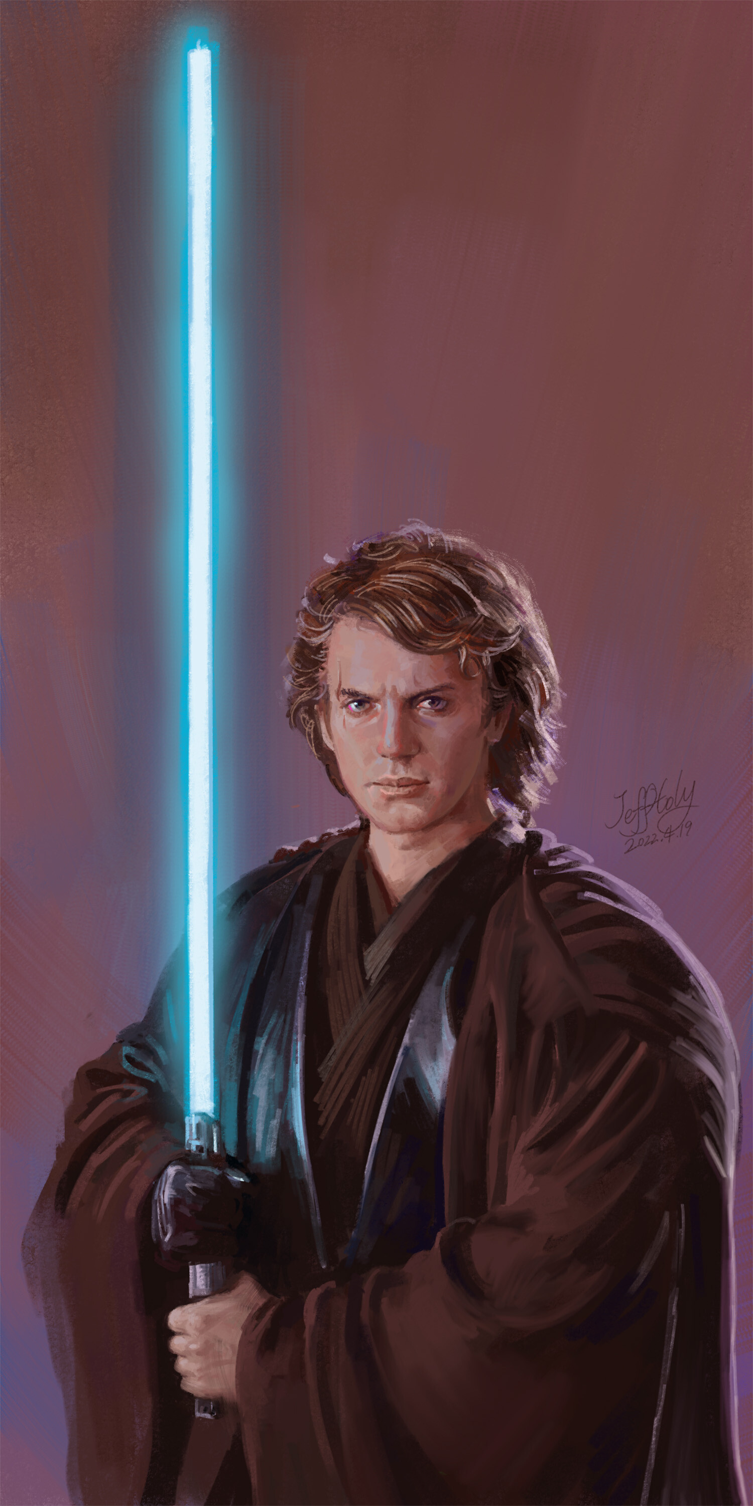 Anakin Skywalker, Blue lightsaber, Brown Jedi robes, HD Phone wallpaper