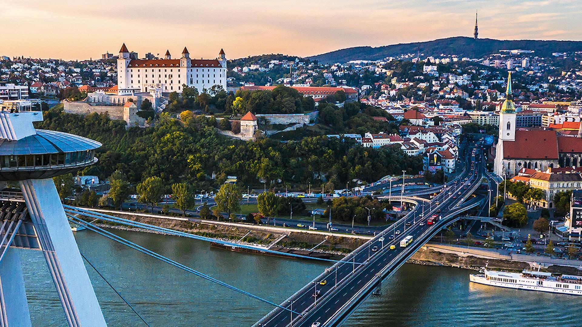 Bratislava, Travels, Blue and red striped flag, Slovakia, 1920x1080 Full HD Desktop