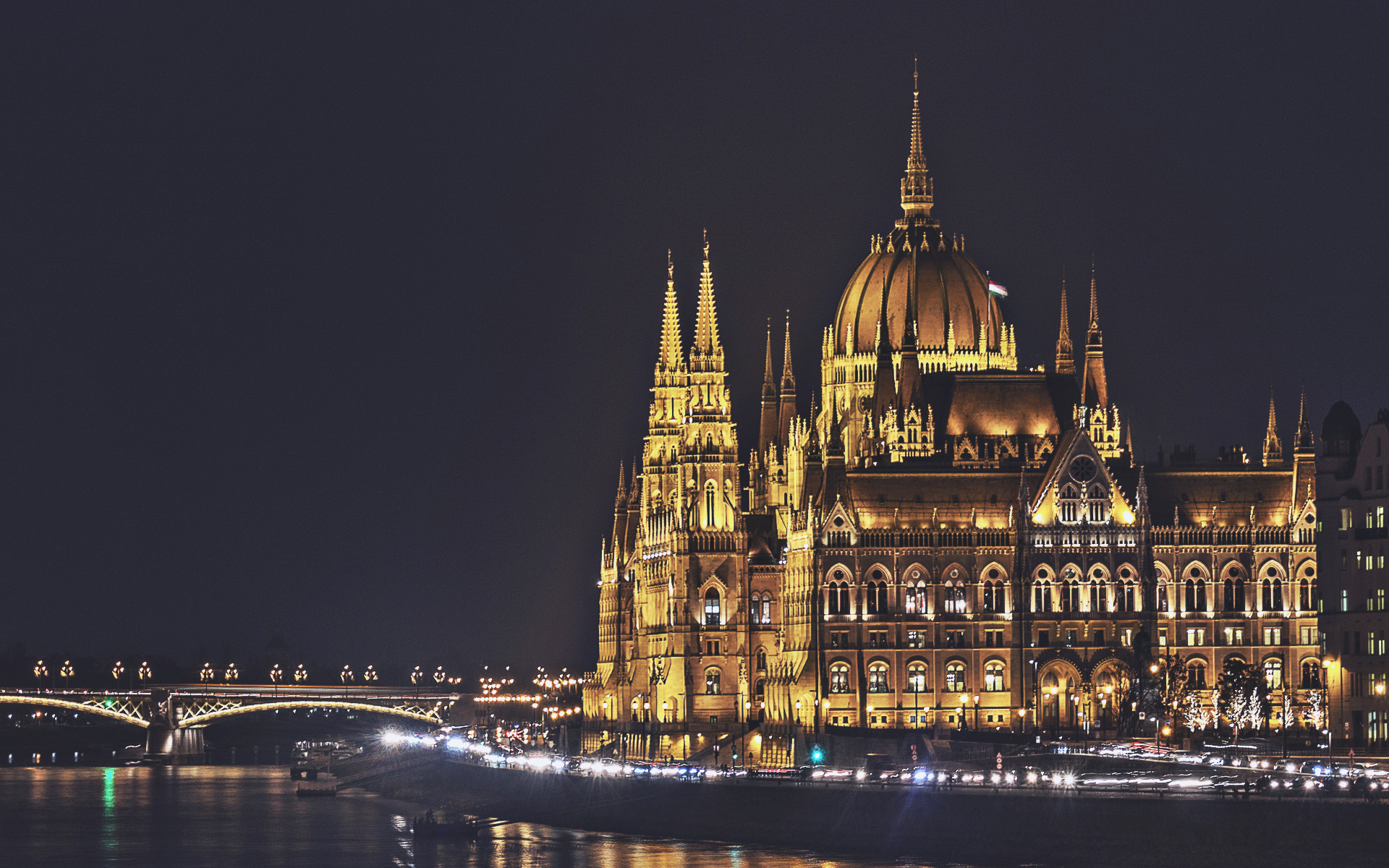 Landmarks of Budapest, Nightscapes, Hungarian Parliament Building, Danube river, 1920x1200 HD Desktop