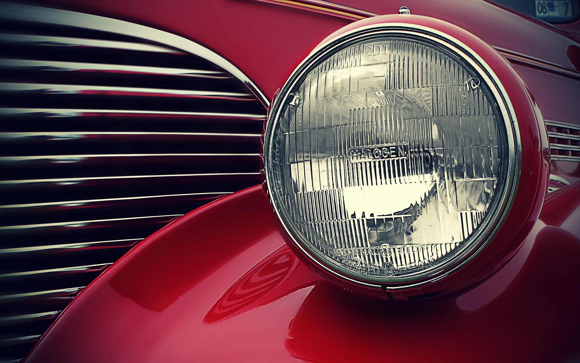 vintage car round headlight, chrome horizontal grille slats, HALOGEN, HD Desktop wallpaper