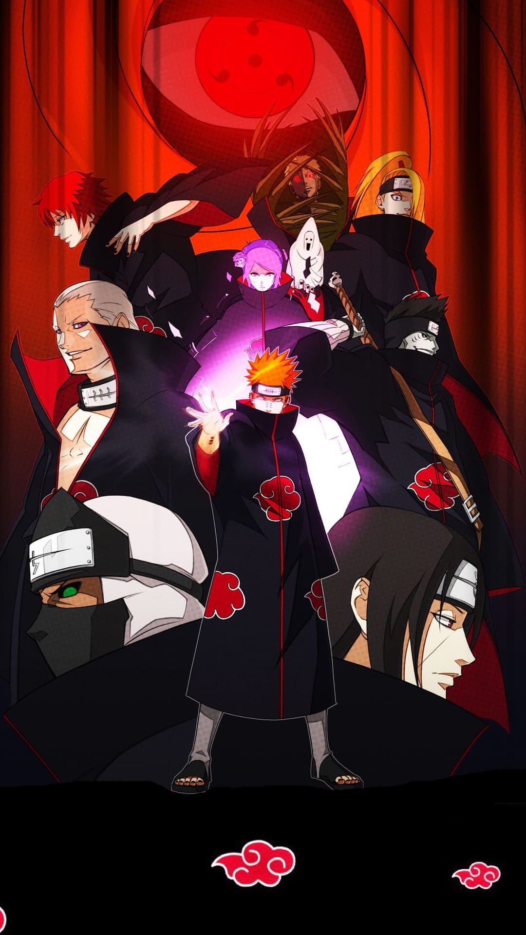 Deva Path Pain, Itachi Uchiha, Kakuzu, Hidan, Sharingan, Full HD Phone wallpaper