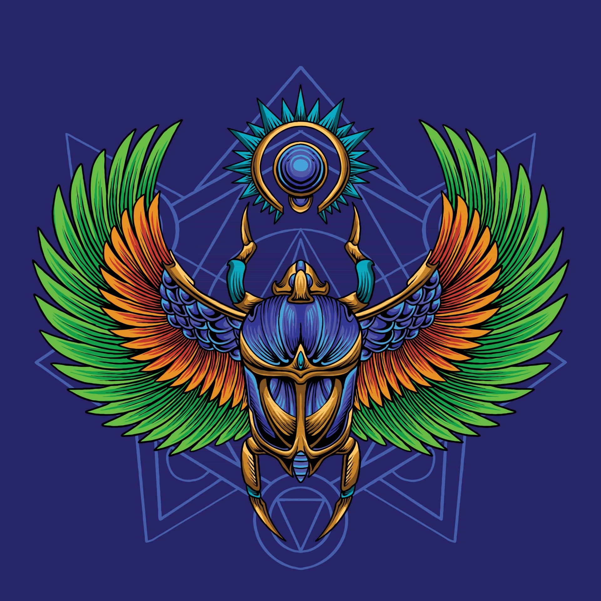 Egyptian king scarab illustration, Vector art, 1920x1920 HD Phone