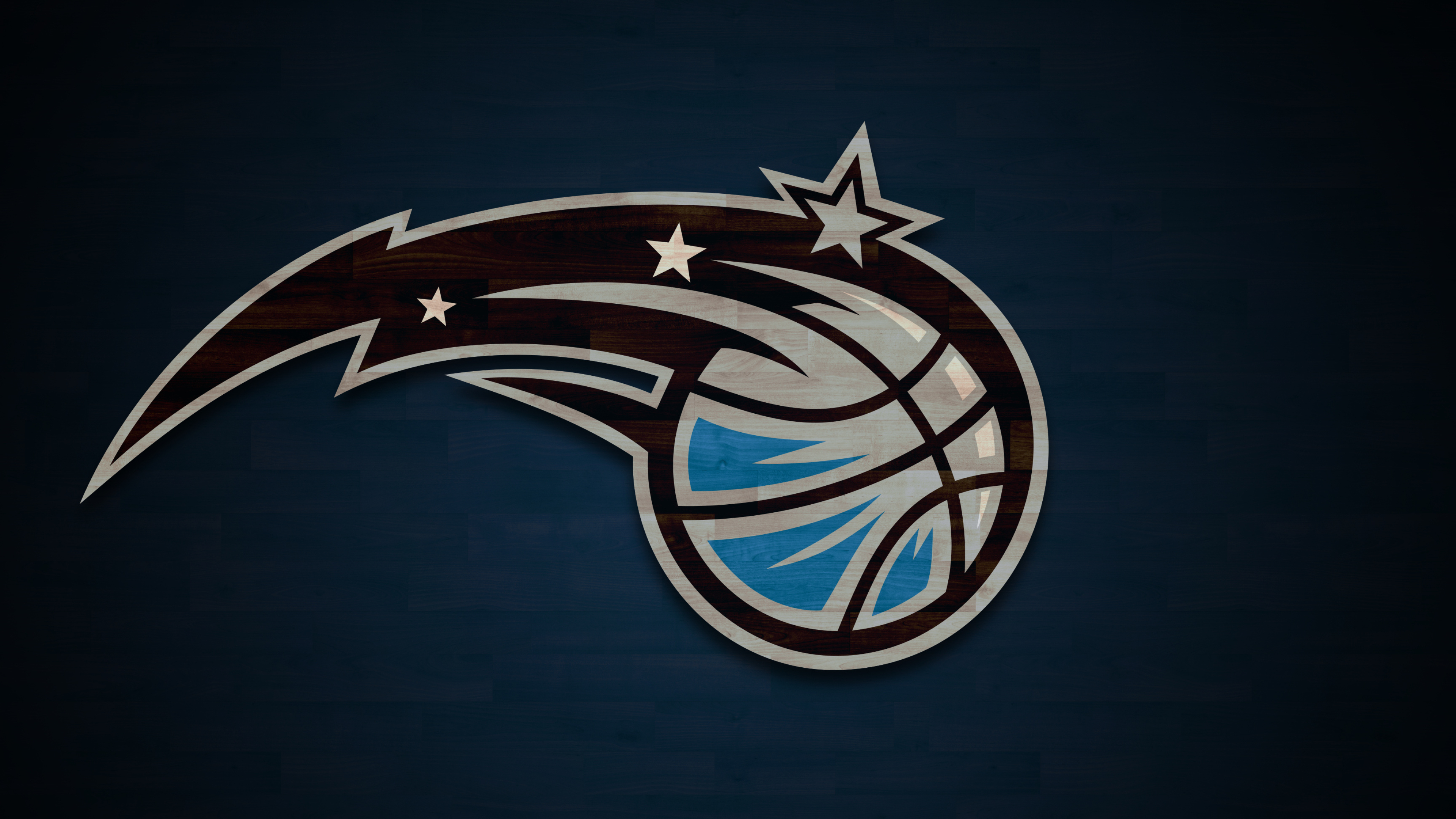 Orlando Magic logo, Hardwood texture on navy, NBA, 4K Desktop wallpaper