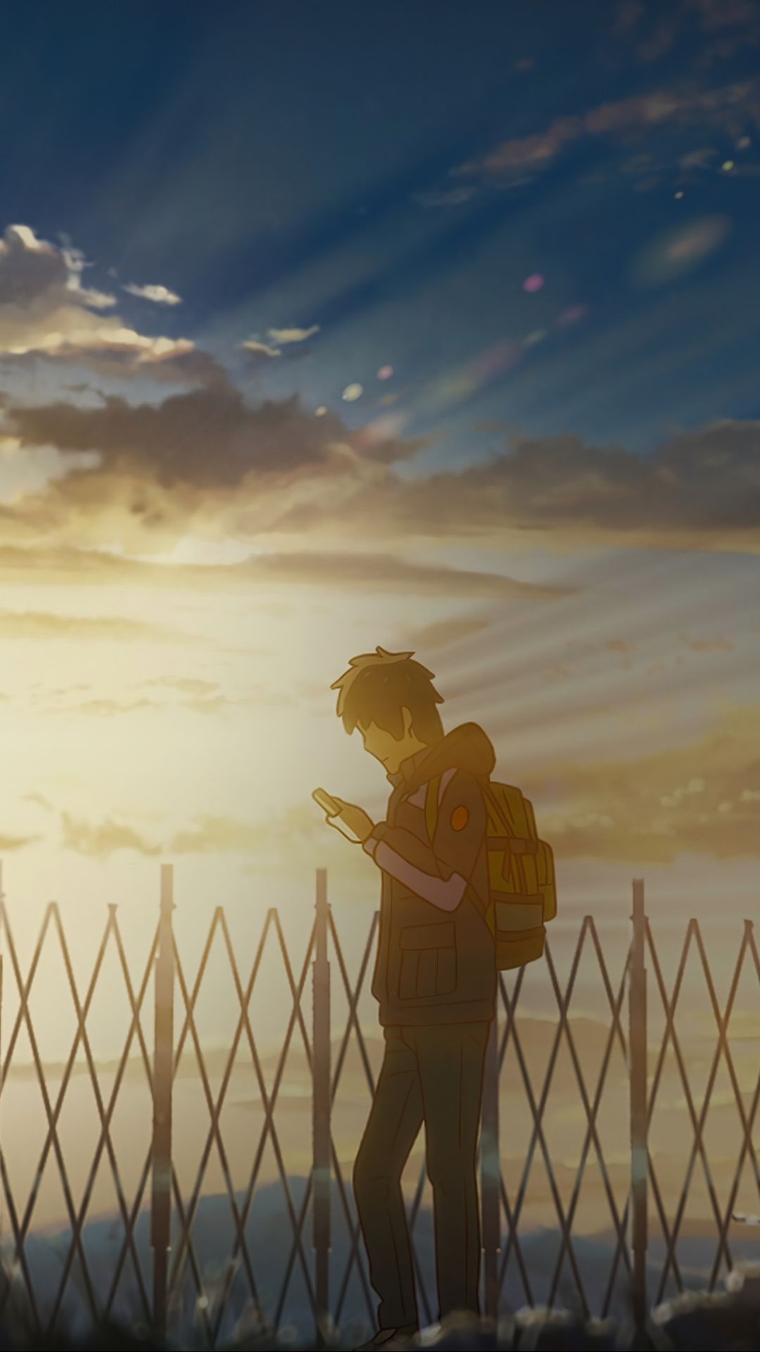 Takaki Tohno, 5 Centimeters per Second, Golden sunset sky, Full HD Phone wallpaper