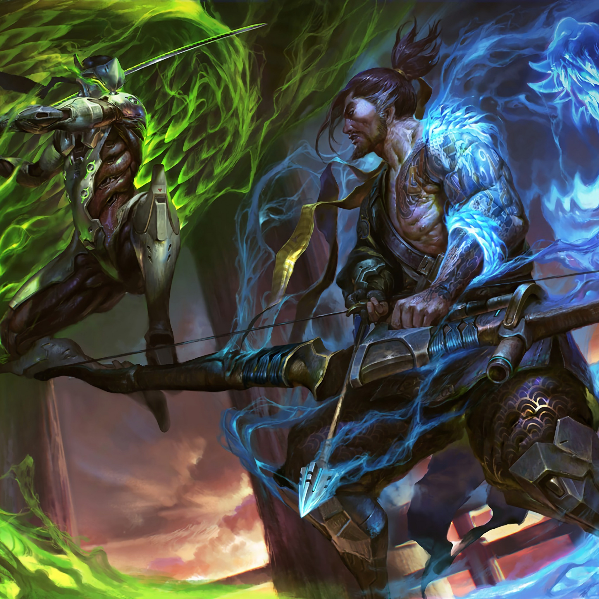 Hanzo, Japan sword game, Anime katana, Ken tatoo, 2050x2050 HD Phone