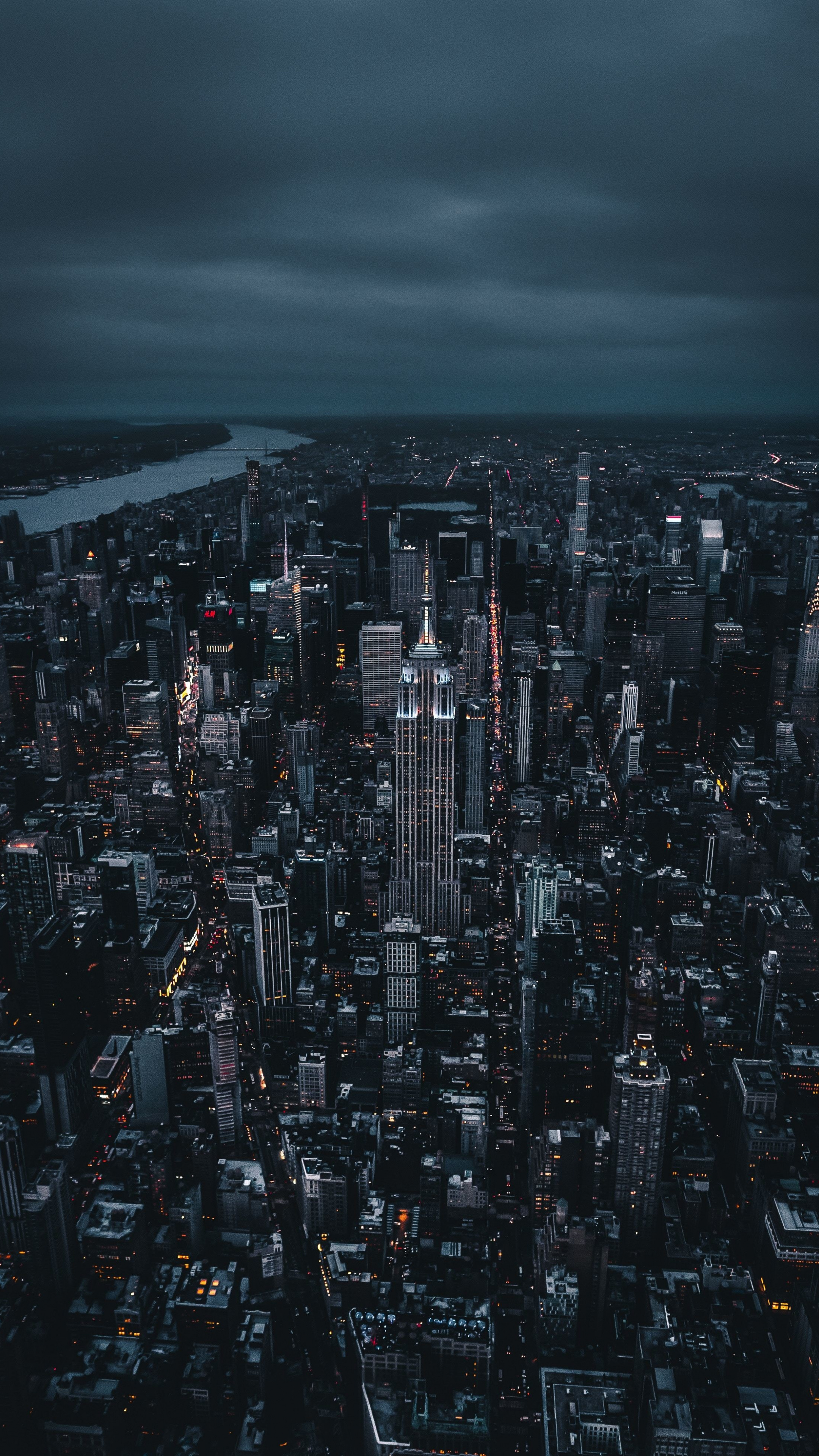 Empire State Building, Midtown Manhattan skyline, Hudson River, 4K Phone wallpaper