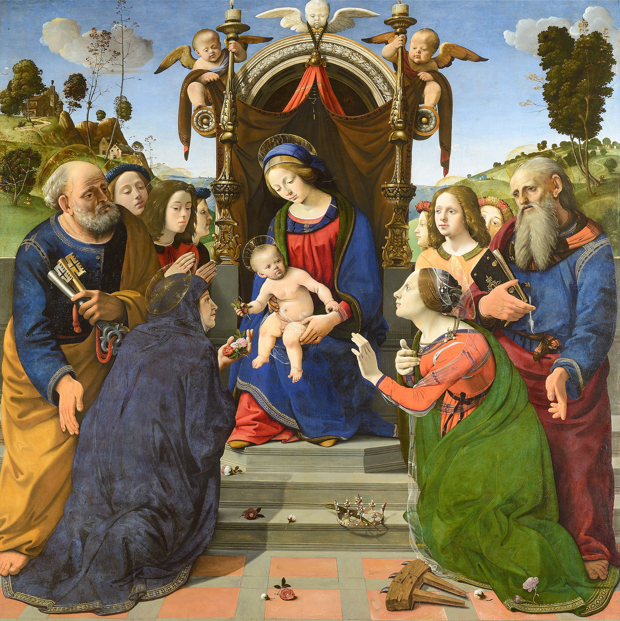 Madonna and Child enthroned, Saint Catherine of Alexandria, Saint Peter holding keys, Sacred conversation altarpiece, HD Phone wallpaper