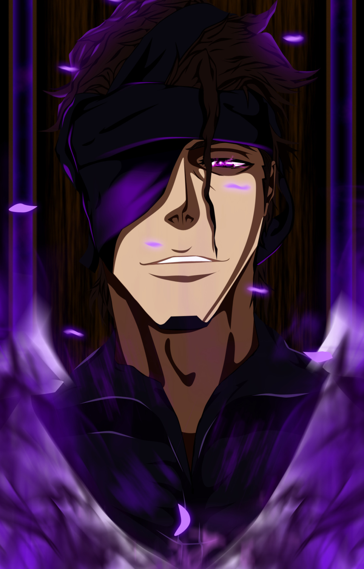 Sosuke Aizen, Muken restraint eyepatch, purple spiritual pressure aura, HD Phone wallpaper