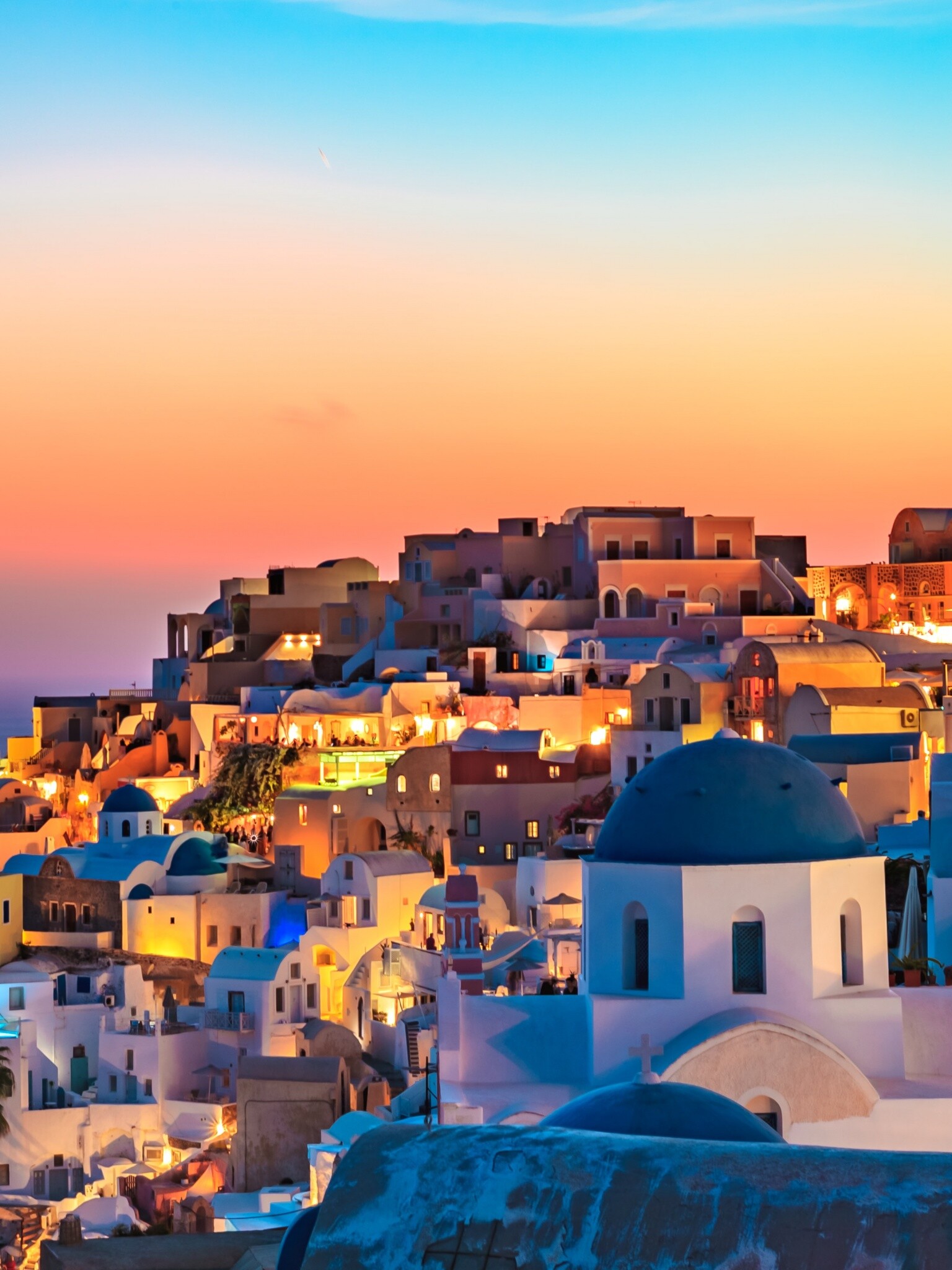 Oia wallpaper, Santorini sunset panoramic, 1540x2050 HD Phone