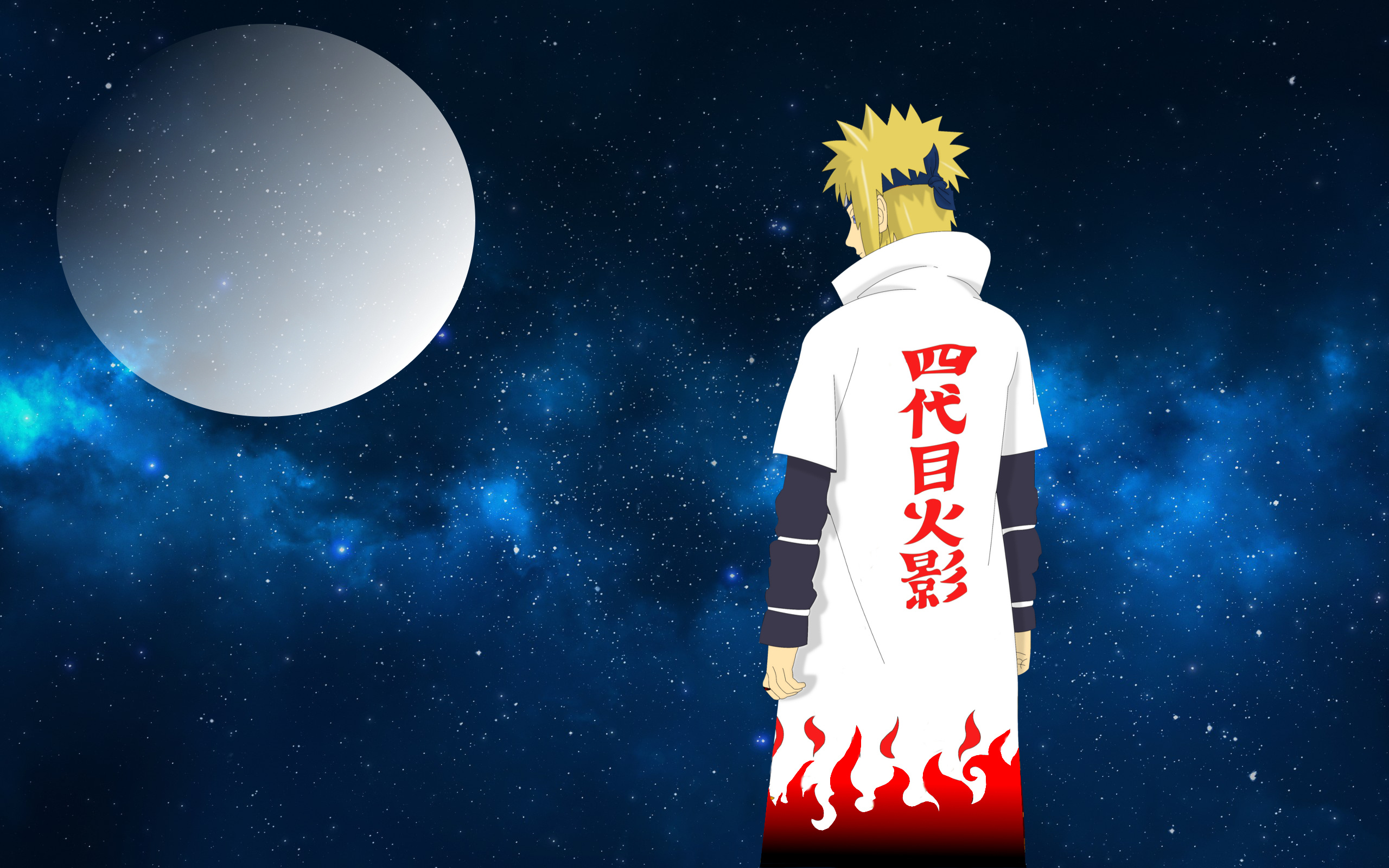 Minato Namikaze, Fourth Hokage cloak, full moon starry sky, HD Desktop wallpaper