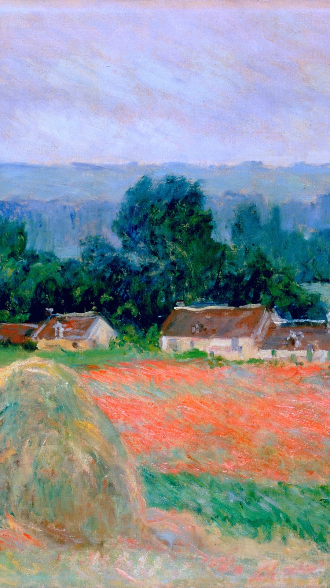 Haystack at Giverny, red poppy field, rural Giverny cottages, Full HD Phone wallpaper