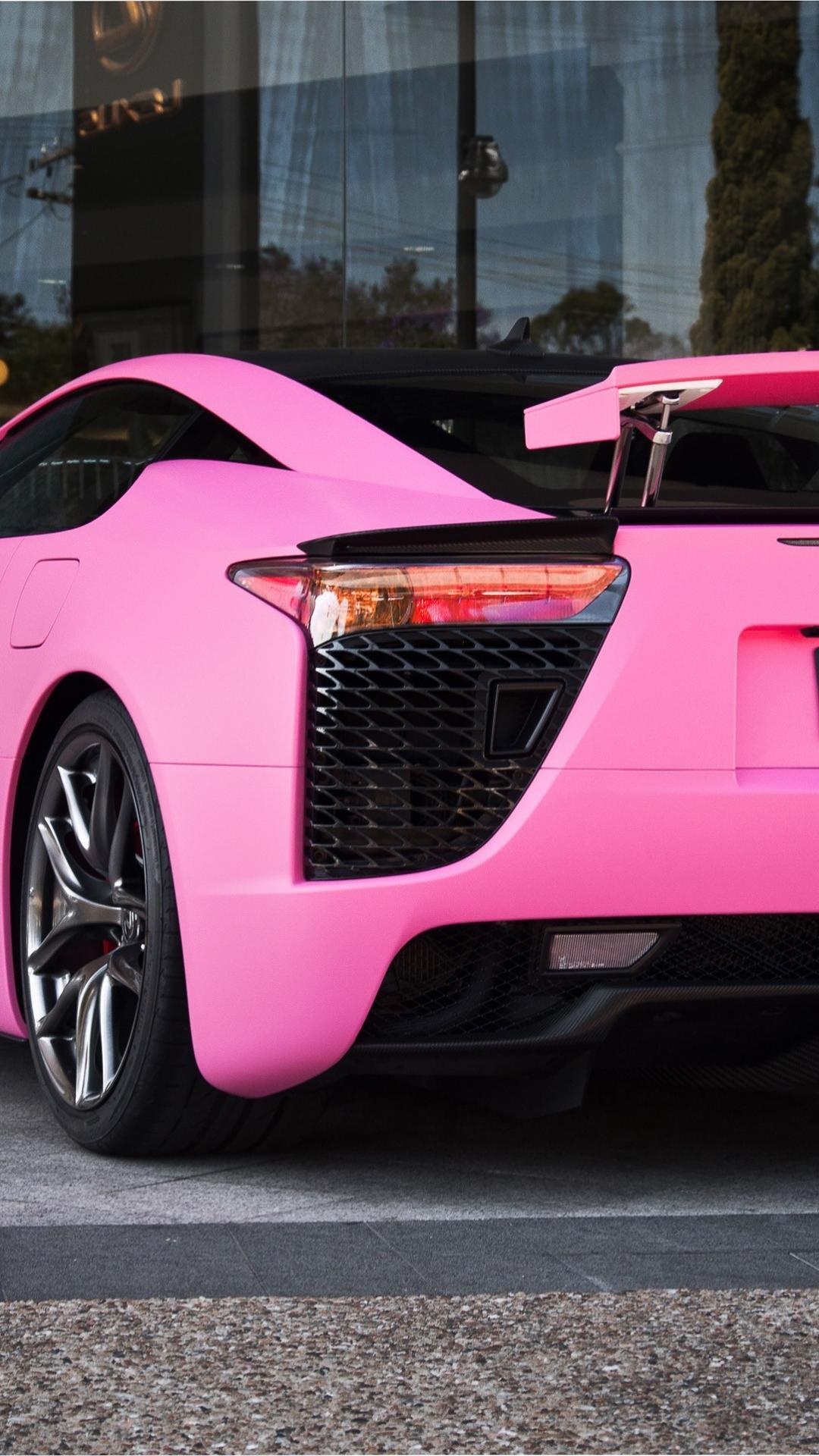 matte pink Lexus LFA, raised rear wing spoiler, rear mesh air vent, Full HD Phone wallpaper