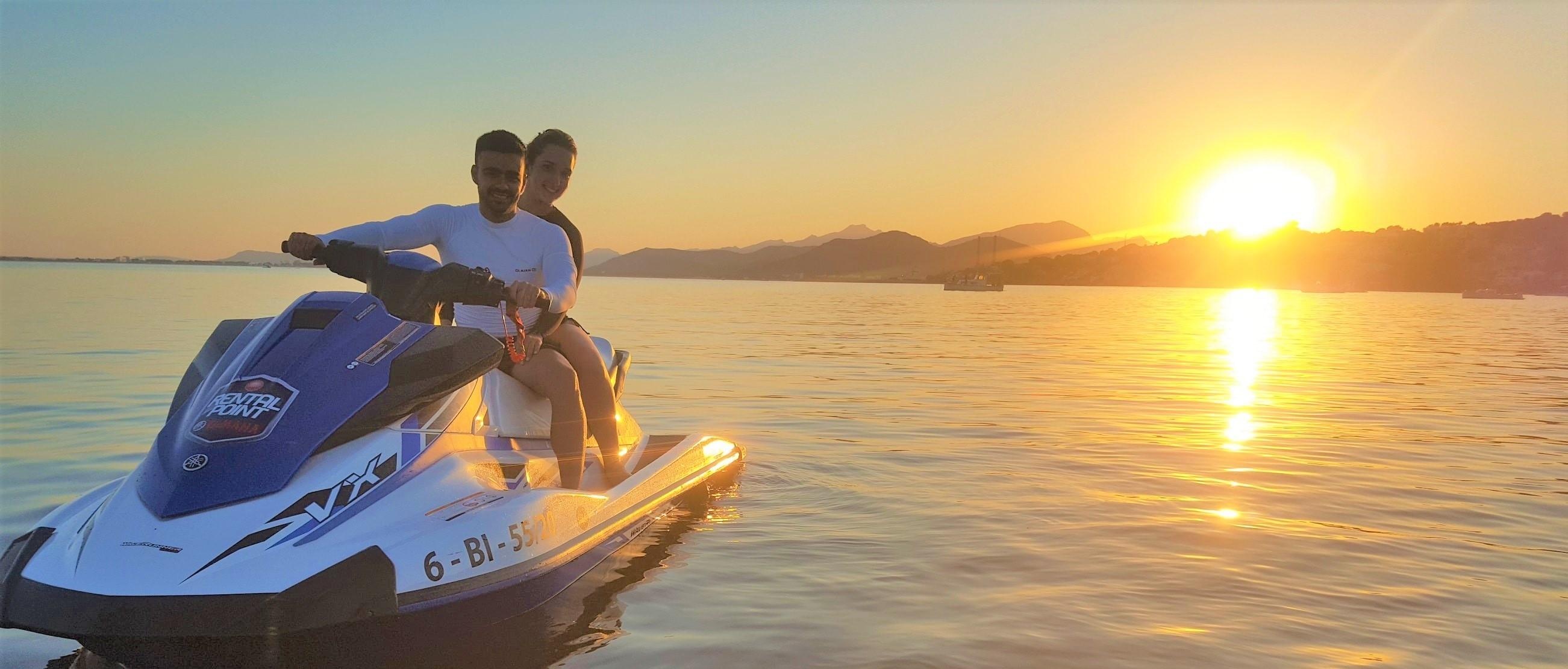 Sunset jet ski safari, Alcudia exploration, Breath-taking views, Serene beauty, 2610x1110 Dual Screen Desktop