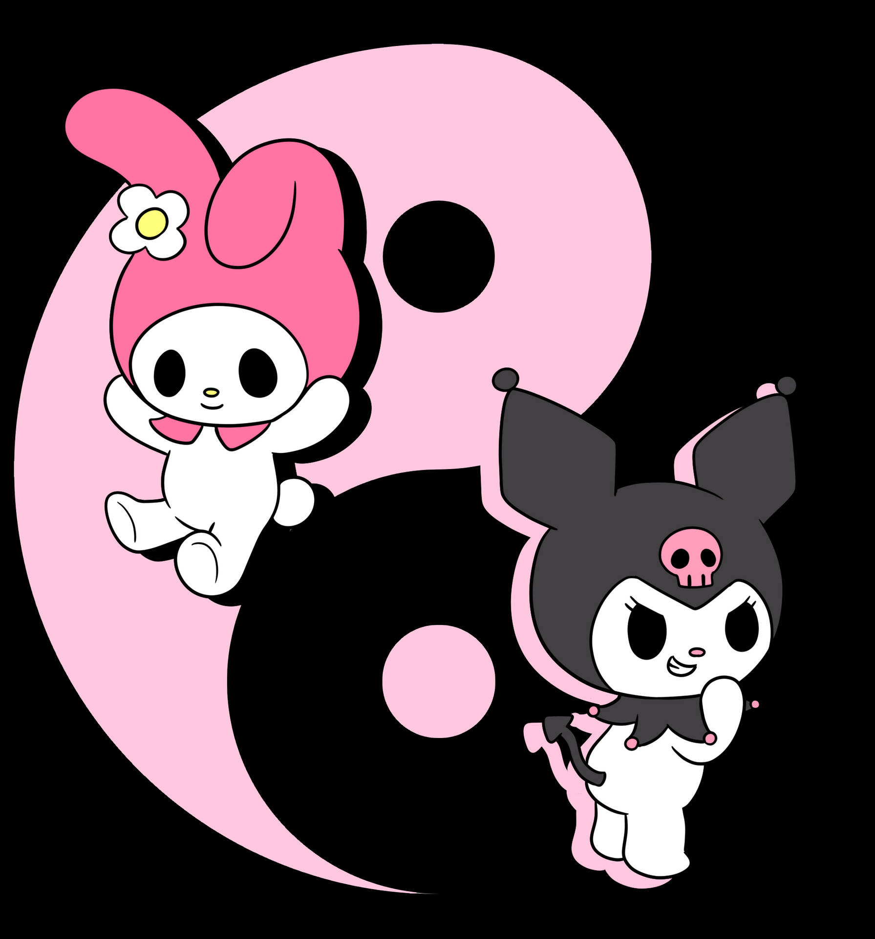 My Melody, Kuromi, pink yin yang symbol, HD Phone wallpaper