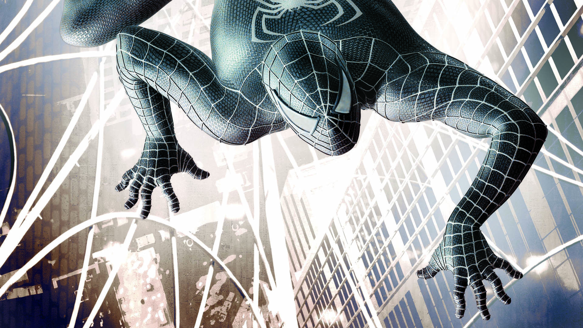 Symbiote Spider-Man, Spider-Man 3, New York skyscraper backdrop, Full HD Desktop wallpaper