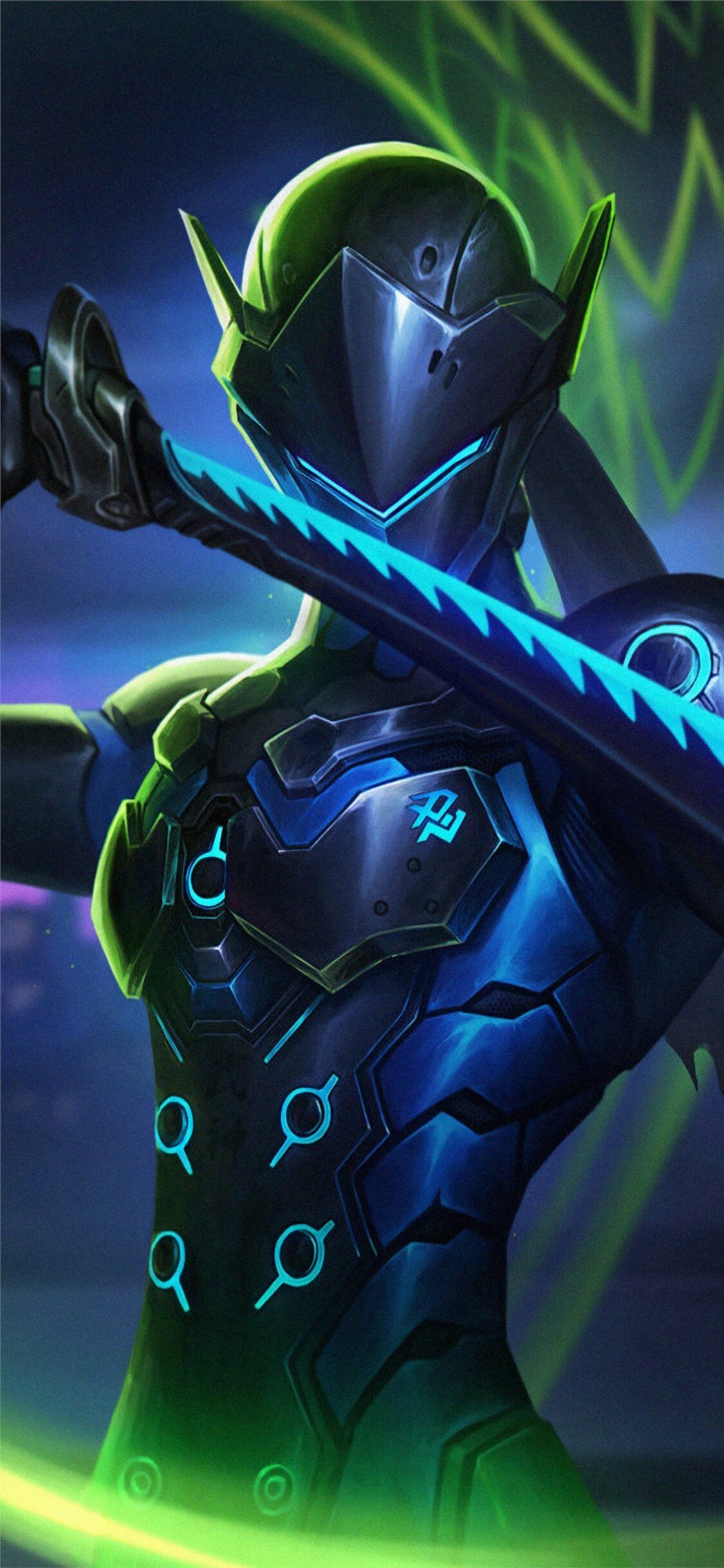 Genji Overwatch art, 4K gaming wallpapers, 1130x2440 HD Phone