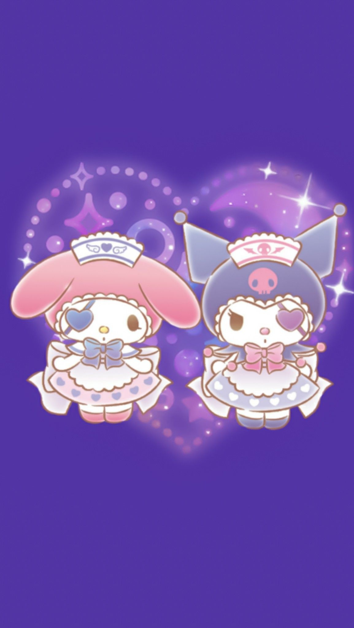 My Melody, Kuromi, glowing purple heart, HD Phone wallpaper