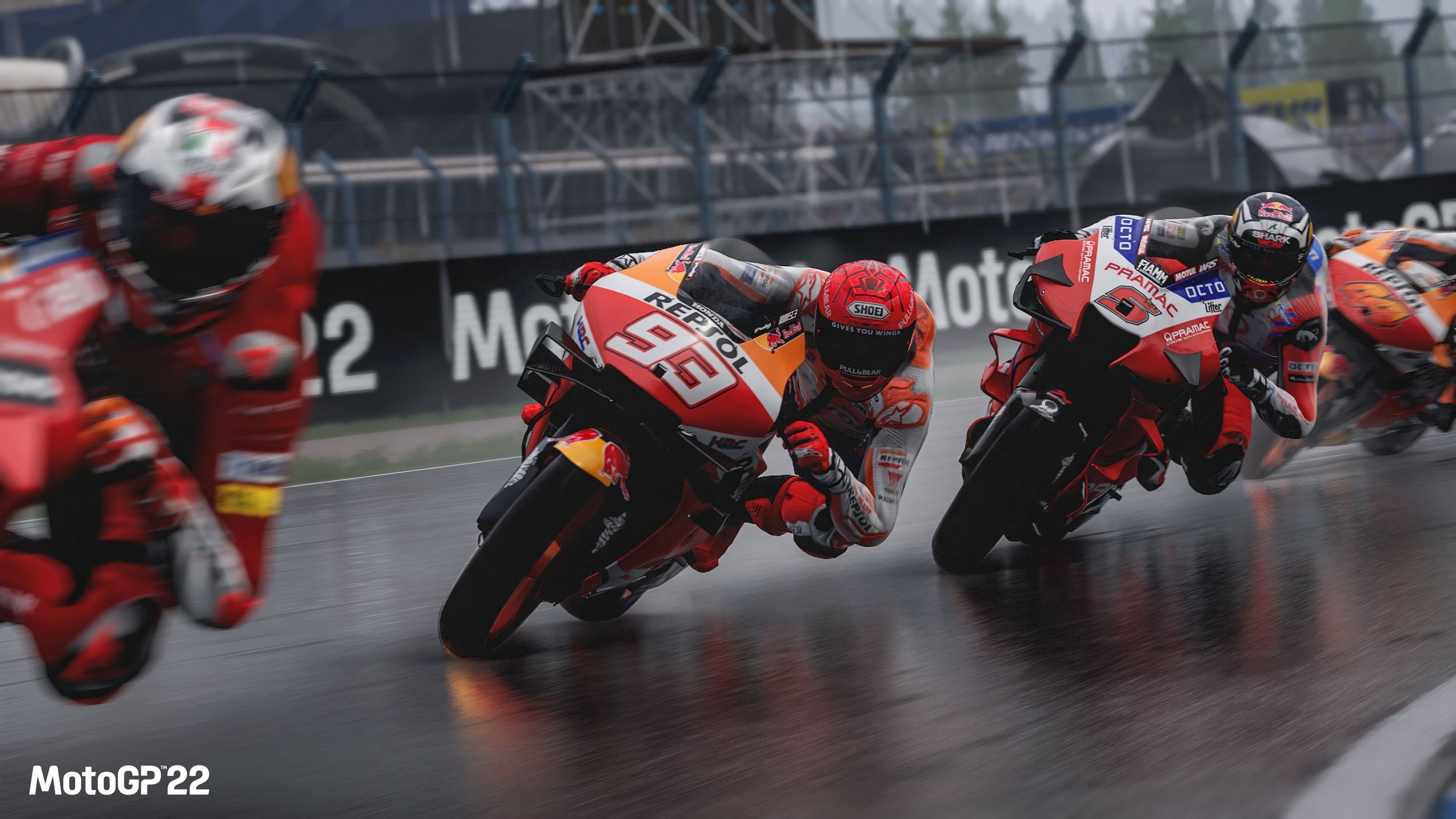 Marc Márquez Repsol Honda, MotoGP 22, Wet asphalt racetrack, HD Desktop wallpaper