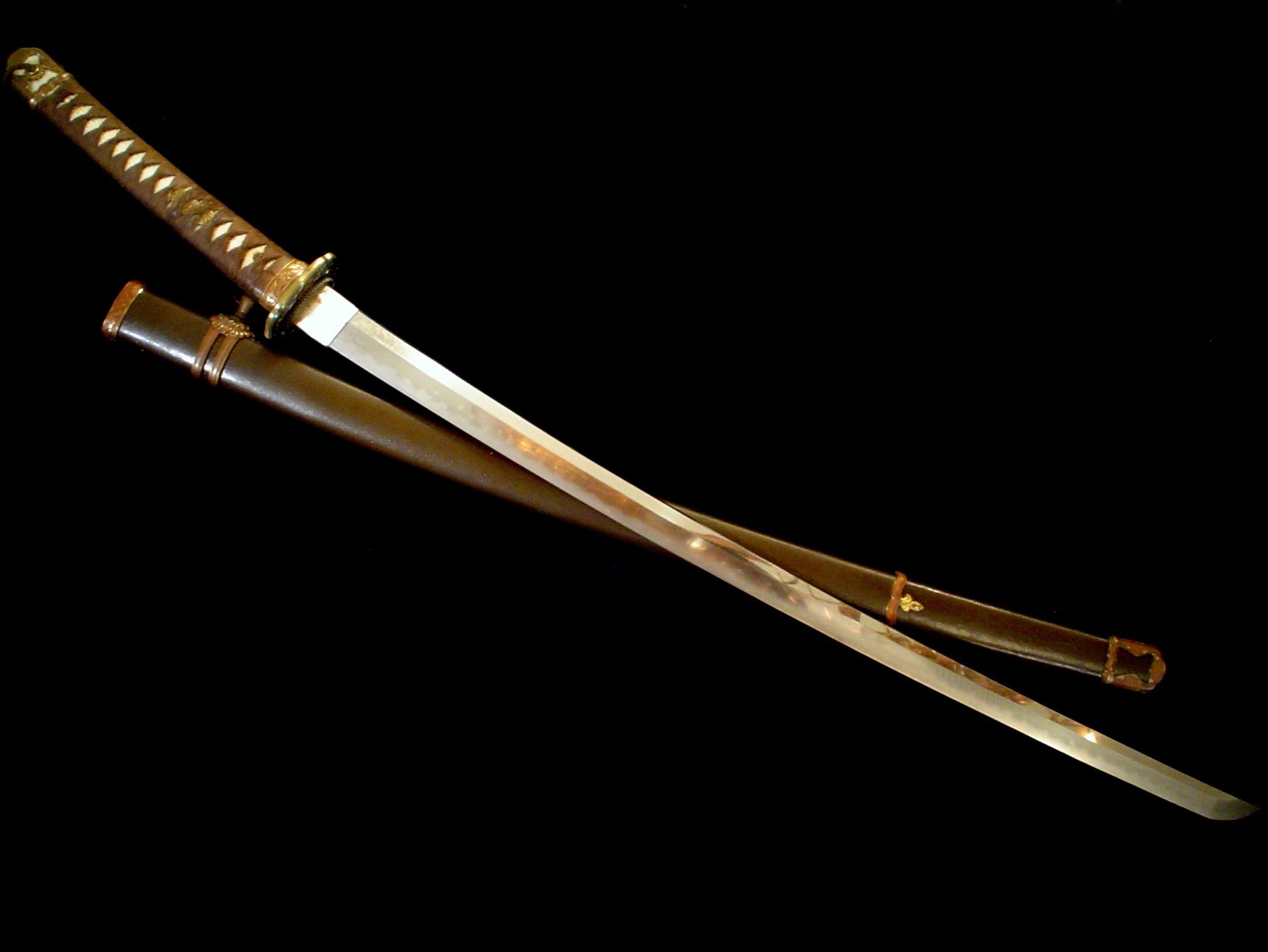 Traditional Japanese katana, Lacquered katana scabbard, Plain black background, HD Desktop wallpaper