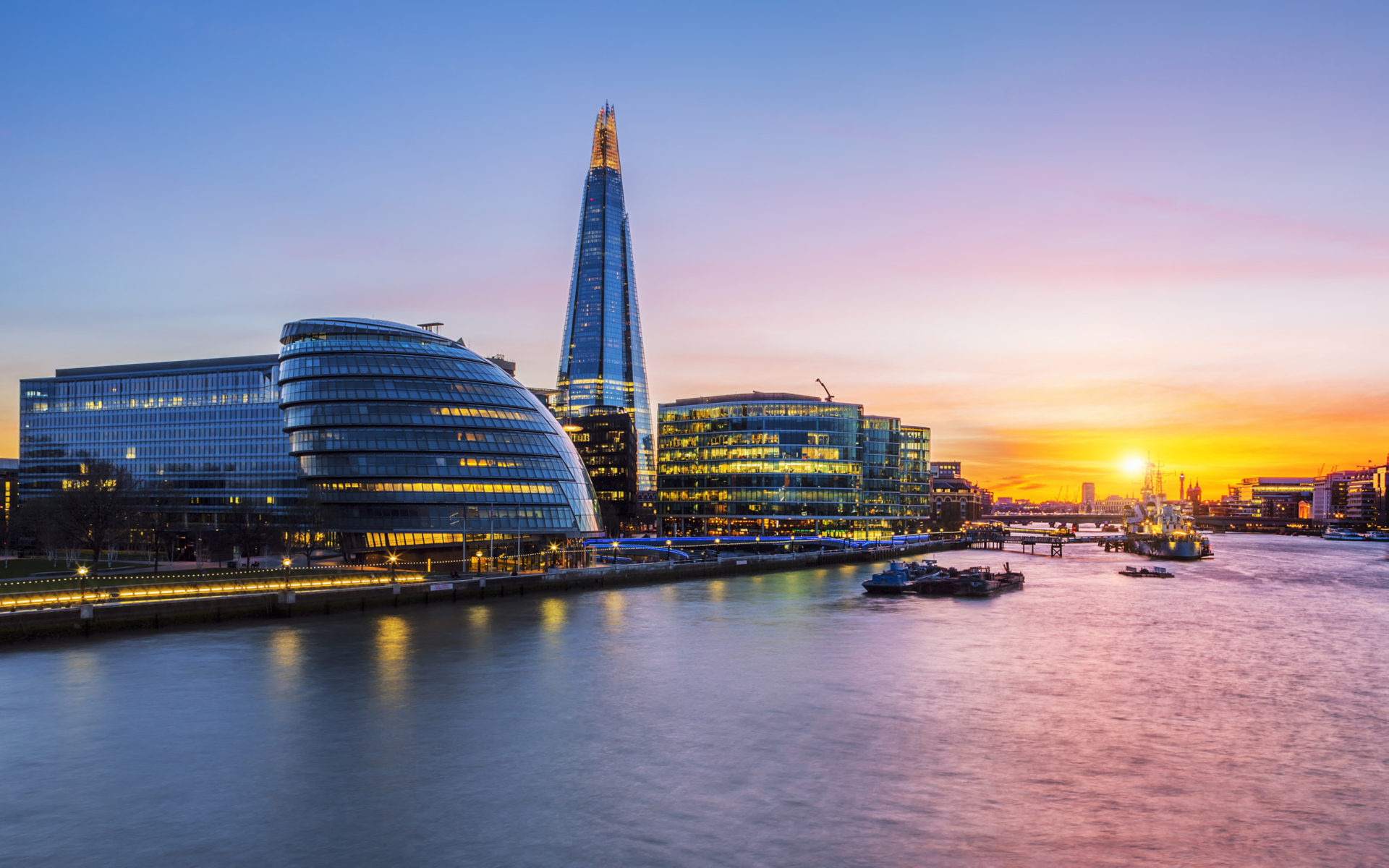 Sunset panoramic view, River Thames, London City Hall, Wallpaper, 1920x1200 HD Desktop