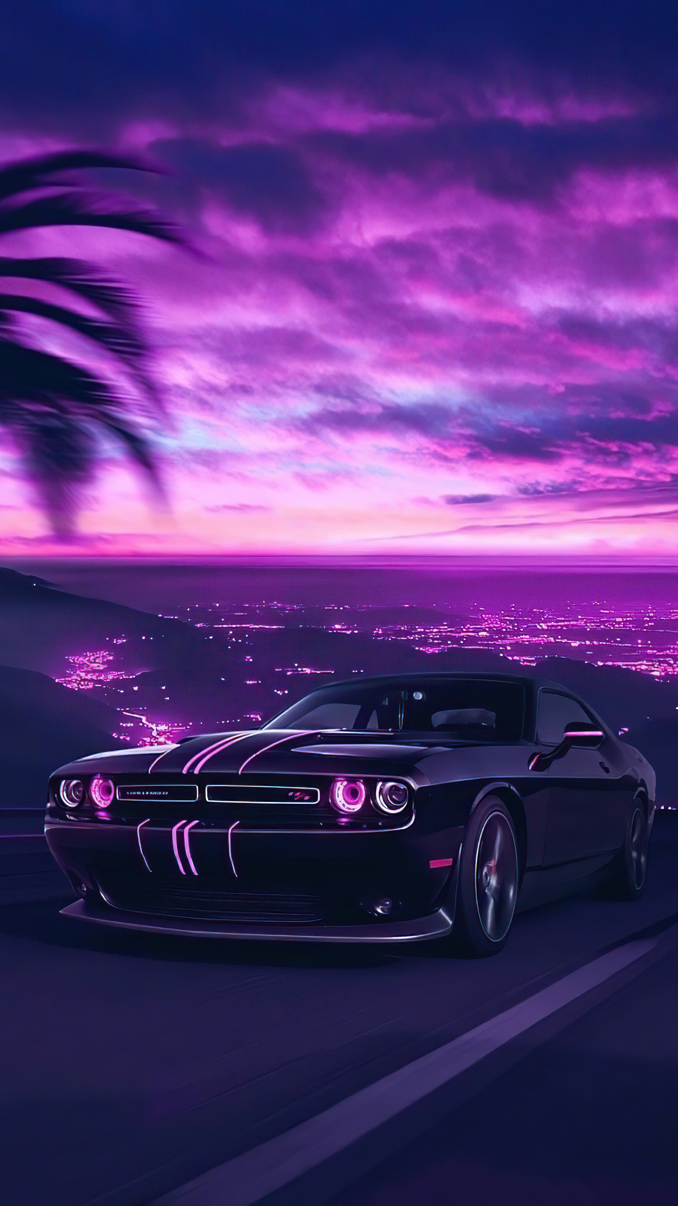 Dodge Challenger, Vaporwave, 5k, Sony Xperia, 2160x3840 4K Phone