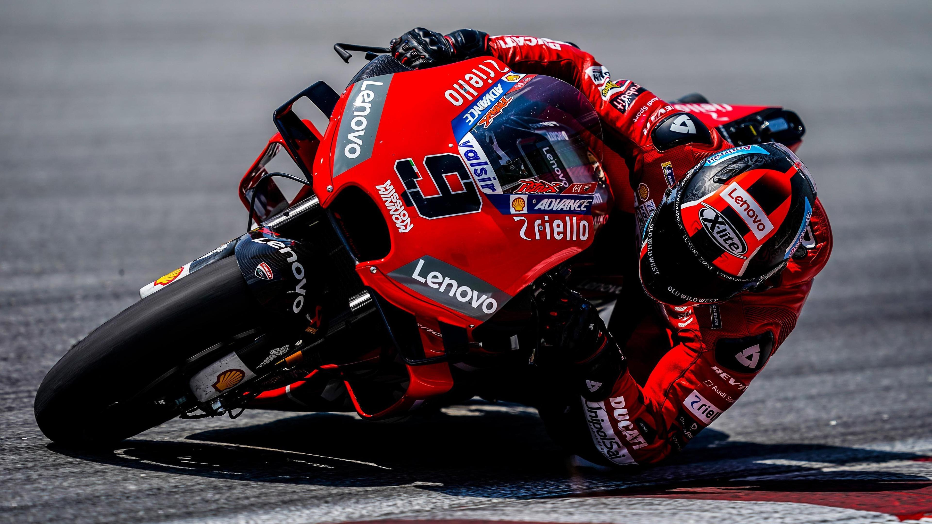 Danilo Petrucci number 9, Ducati Desmosedici GP, MotoGP elbow down lean, 4K Desktop wallpaper