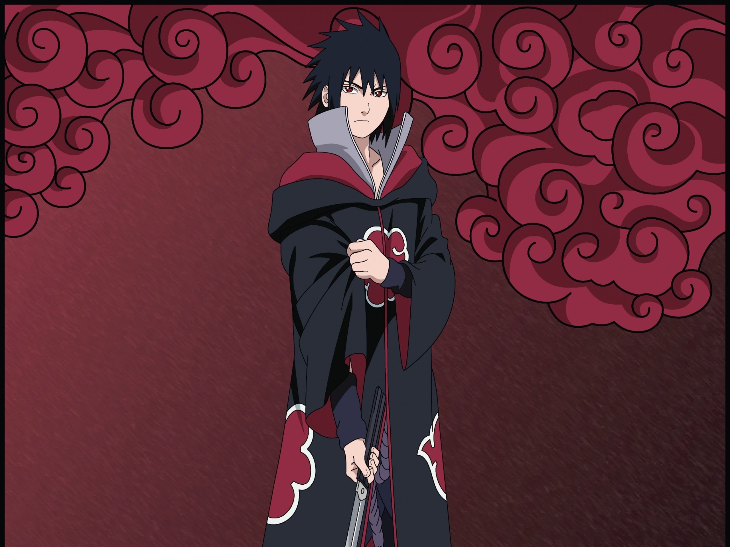 Sasuke Uchiha, Akatsuki cloak, Sword of Kusanagi, HD Desktop wallpaper