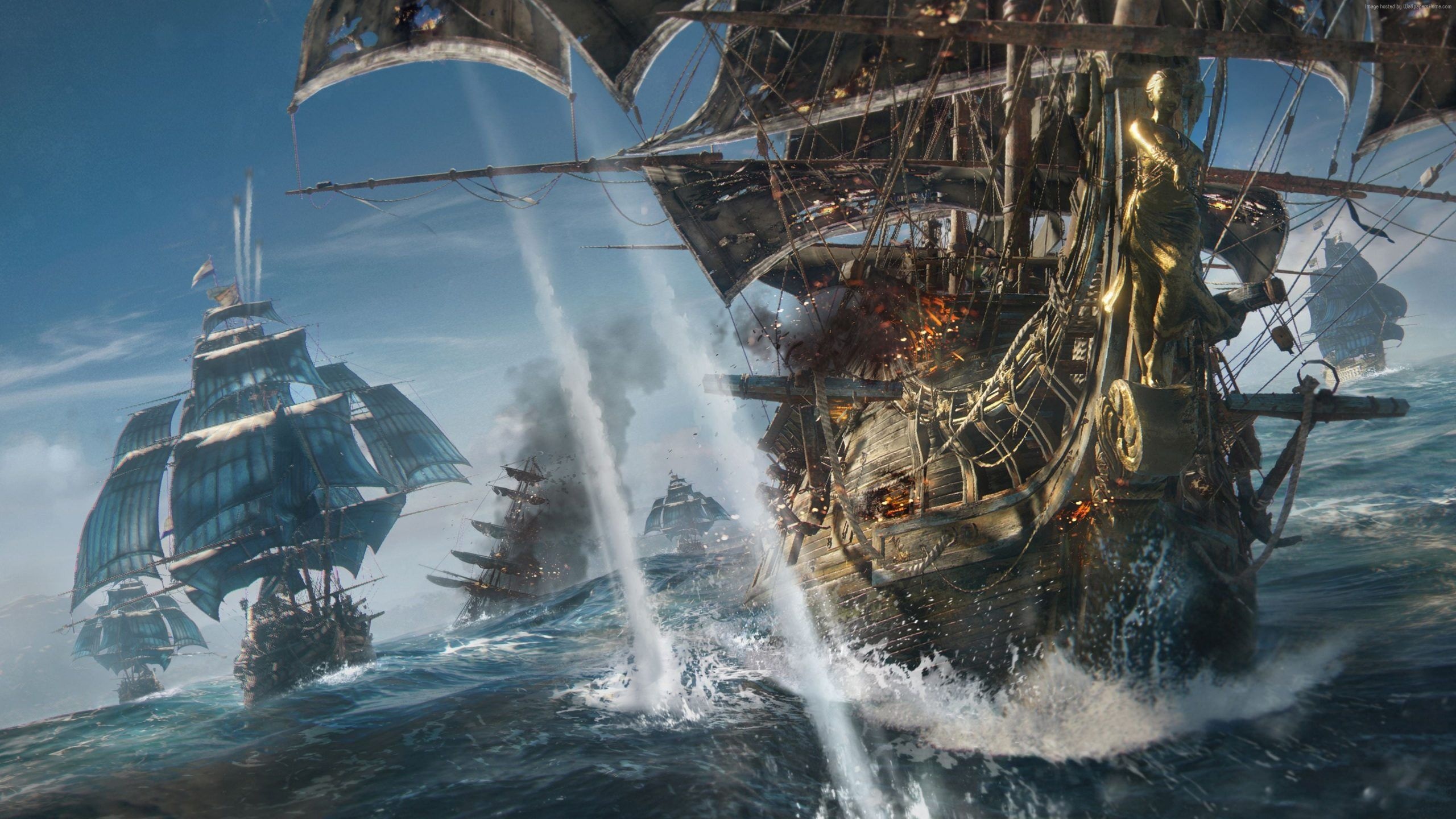 Skull and Bones, Pirate warship figurehead, Naval fleet battle, HD Desktop wallpaper