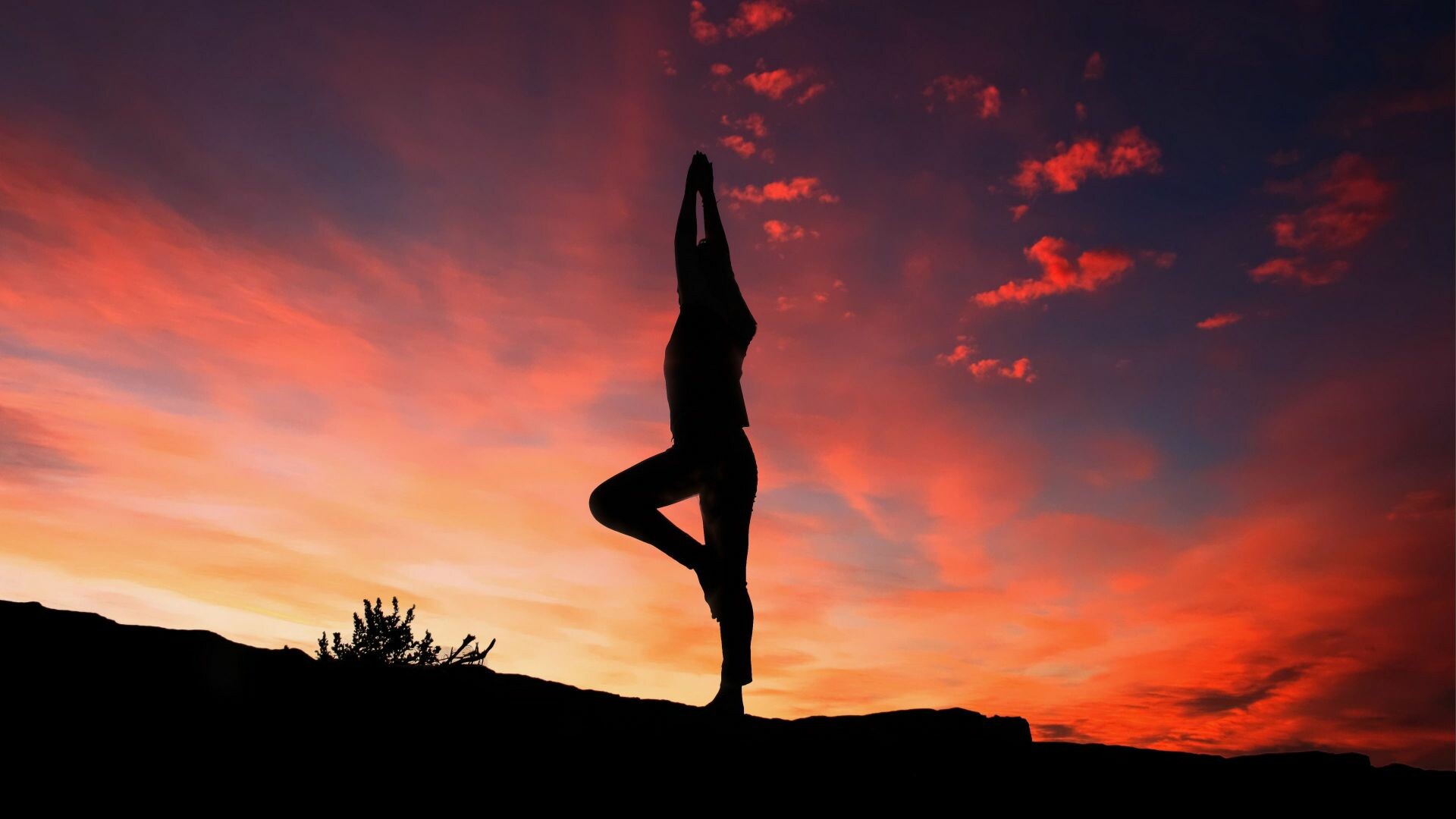 Yoga silhouette, Sunset serenity, Mindful movement, Health and wellness, 1920x1080 Full HD Desktop