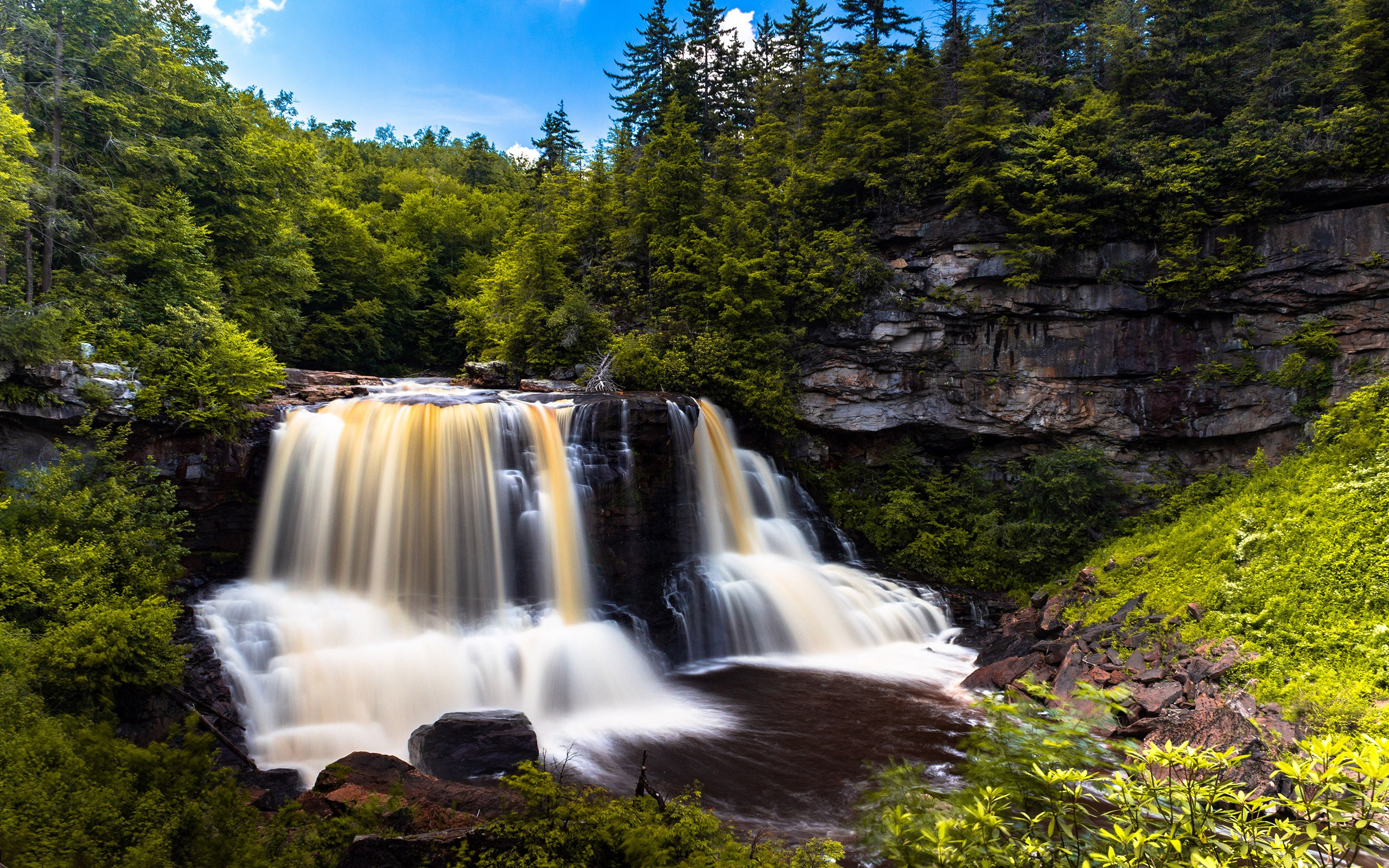 Mountain, Waterfall, Forest, River, 2560x1600 HD Desktop