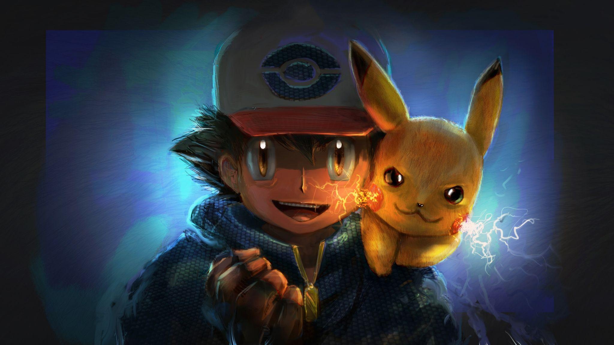 Ash Ketchum, Pikachu, electric sparks, HD Desktop wallpaper
