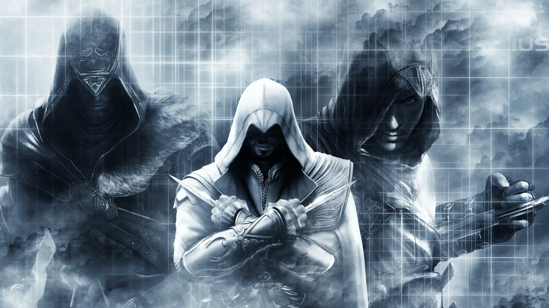 Ezio Auditore da Firenze, Assassin's Creed: The Ezio Collection, Dual hidden blades, Animus grid overlay, Full HD Desktop wallpaper