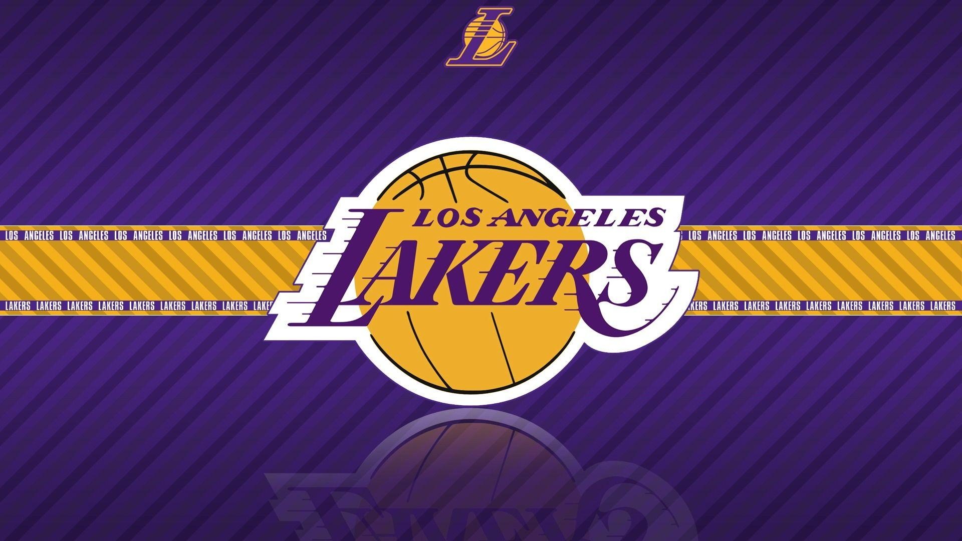 Los Angeles Lakers logo, Purple gold striped ribbon, NBA, Full HD Desktop wallpaper