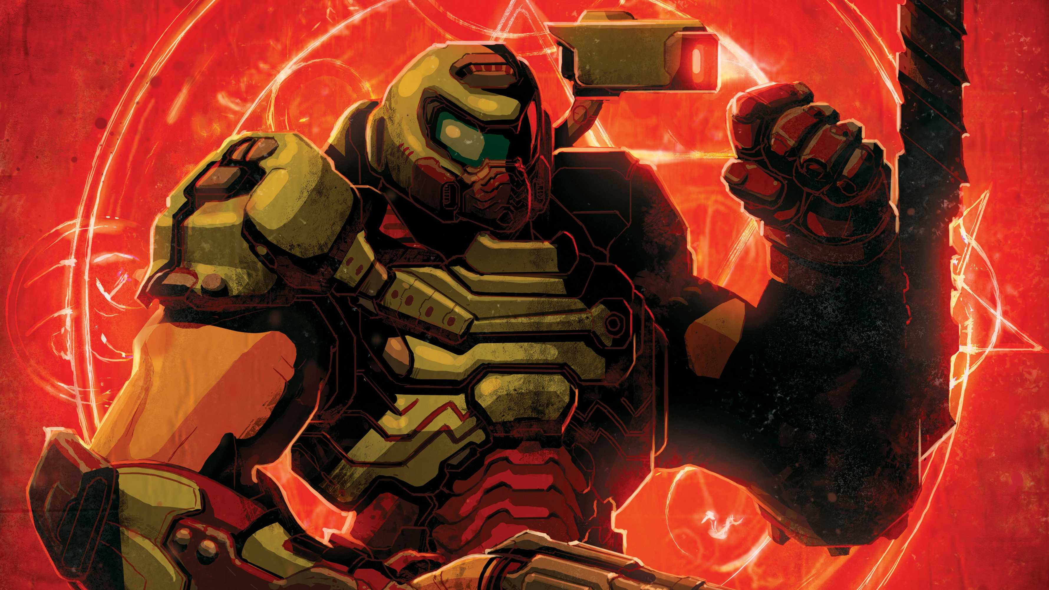 Doom Slayer, Doom Eternal Praetor Suit, Glowing demonic pentagram, HD Desktop wallpaper