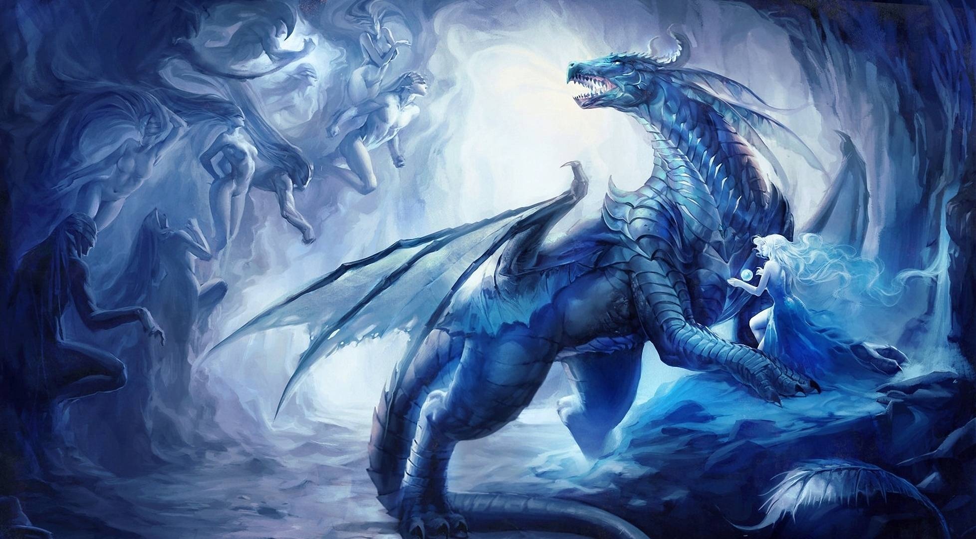 Ice Dragon, Frosty creature, Fantasy art, Majestic beast, 1960x1080 HD Desktop