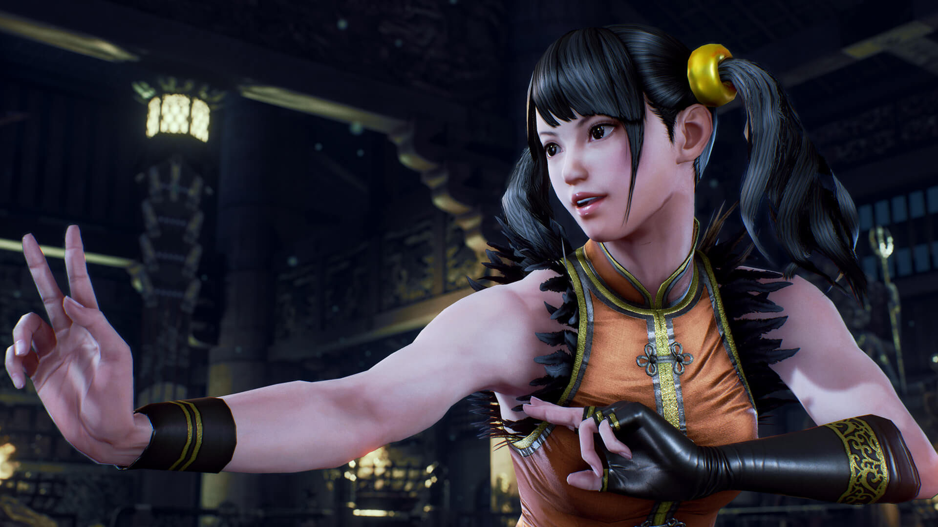 Ling Xiaoyu, Tekken 7, orange martial arts qipao, Full HD Desktop wallpaper