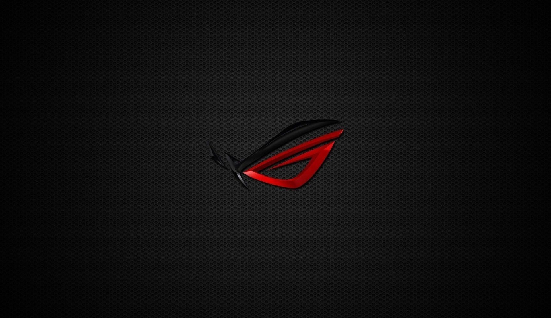 ASUS Republic of Gamers logo, Dark hexagonal mesh texture, Minimal centered emblem, HD Desktop wallpaper