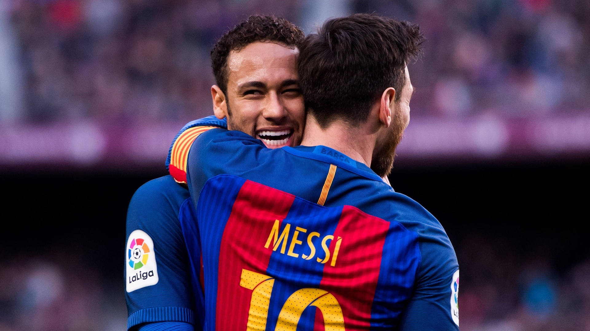 Neymar Jr., Lionel Messi, FC Barcelona home kit, Full HD Desktop wallpaper