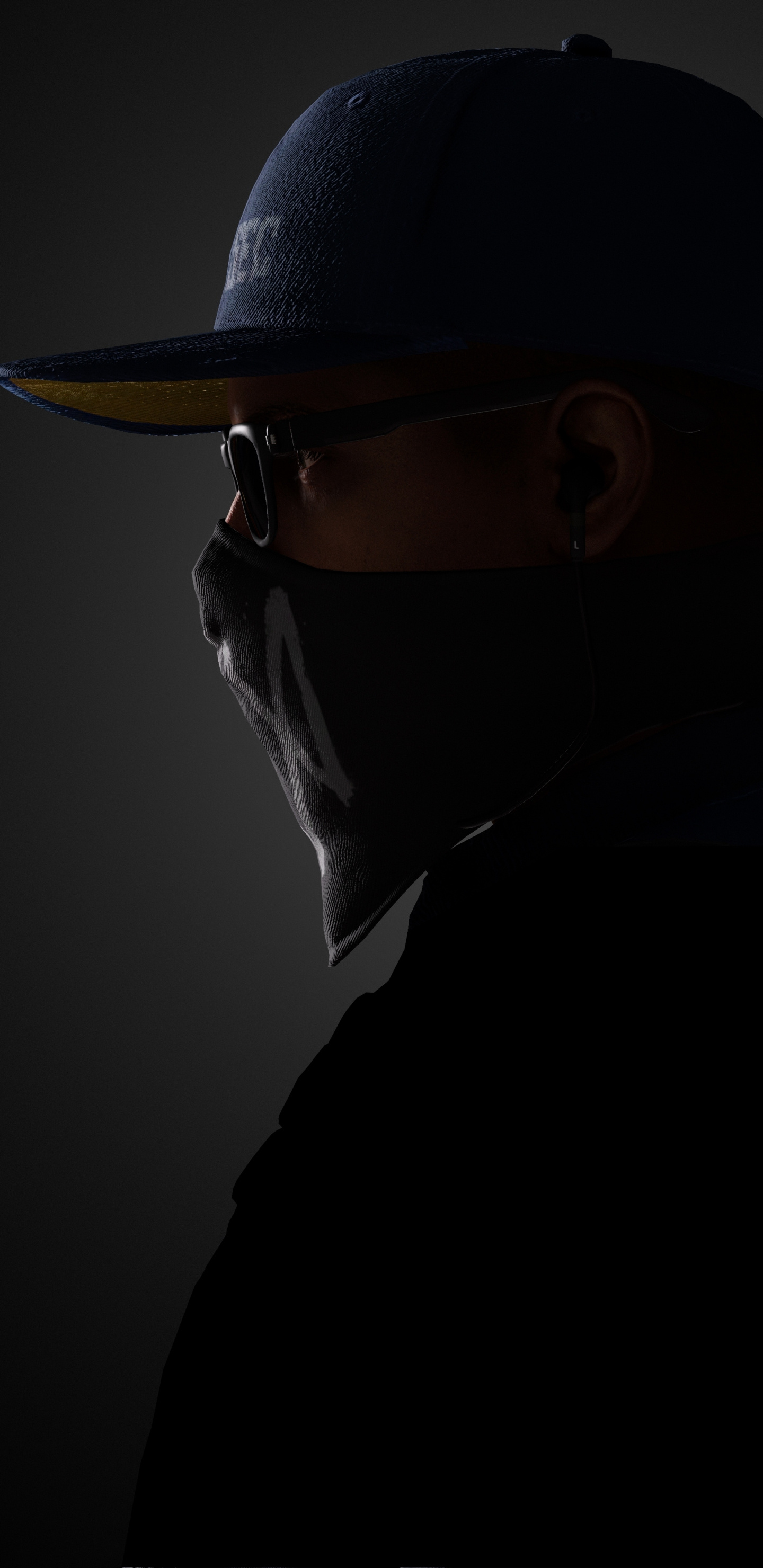 Marcus Holloway, DedSec face mask, dark profile portrait, HD Phone wallpaper