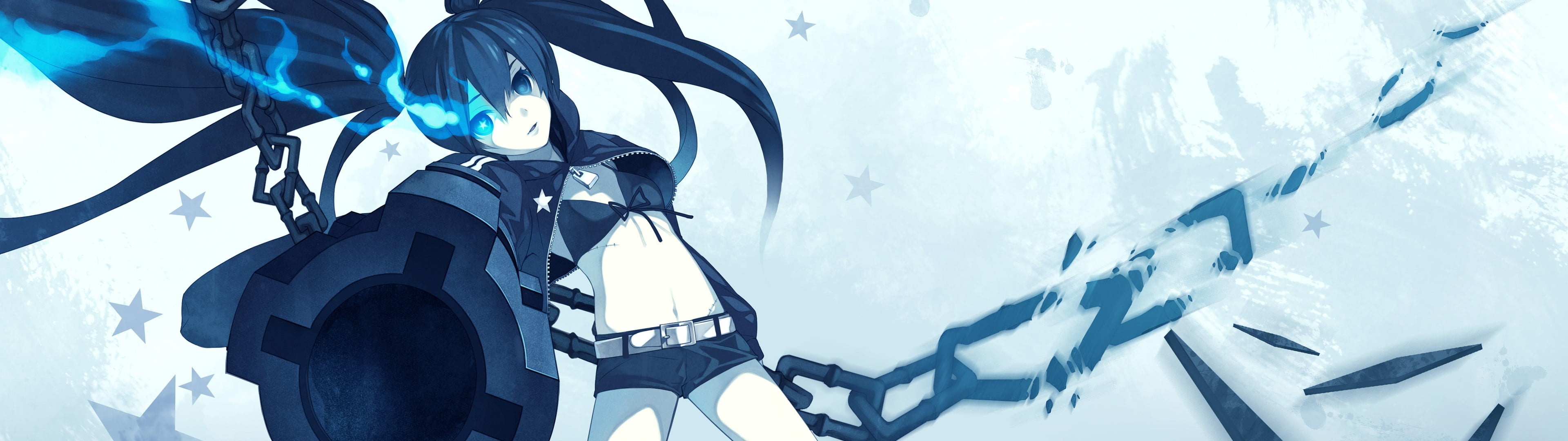 Black Rock Shooter, Female anime character, Dual monitor wallpapers, Striking visuals, 3840x1080 Dual Screen Desktop