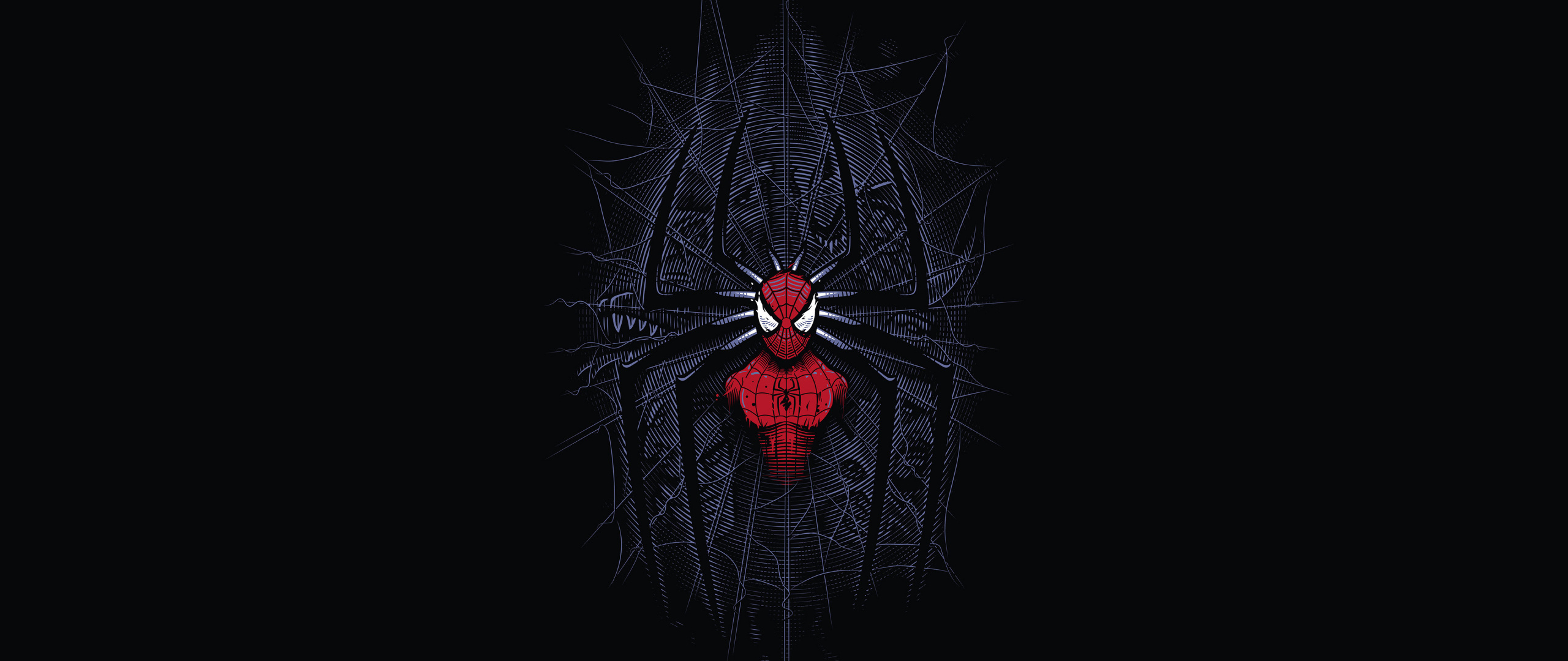 Spider-Man, giant spider emblem, intricate spiderweb pattern, Dual Screen Desktop wallpaper