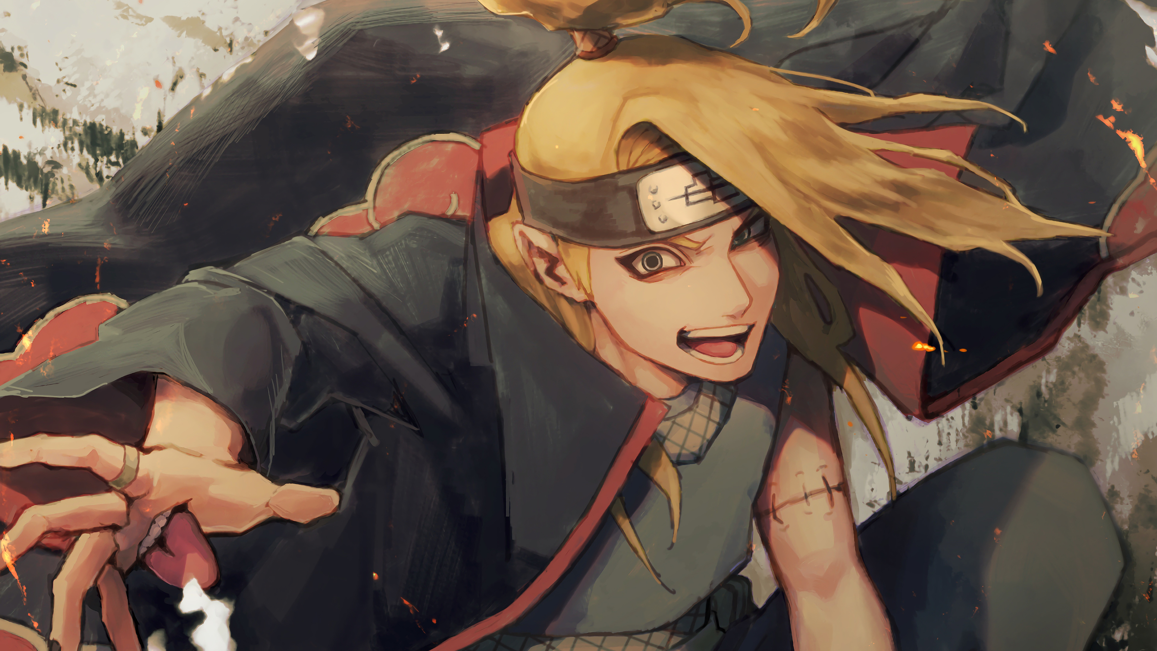 Deidara, Akatsuki cloak, crossed-out Iwagakure headband, 4K Desktop wallpaper