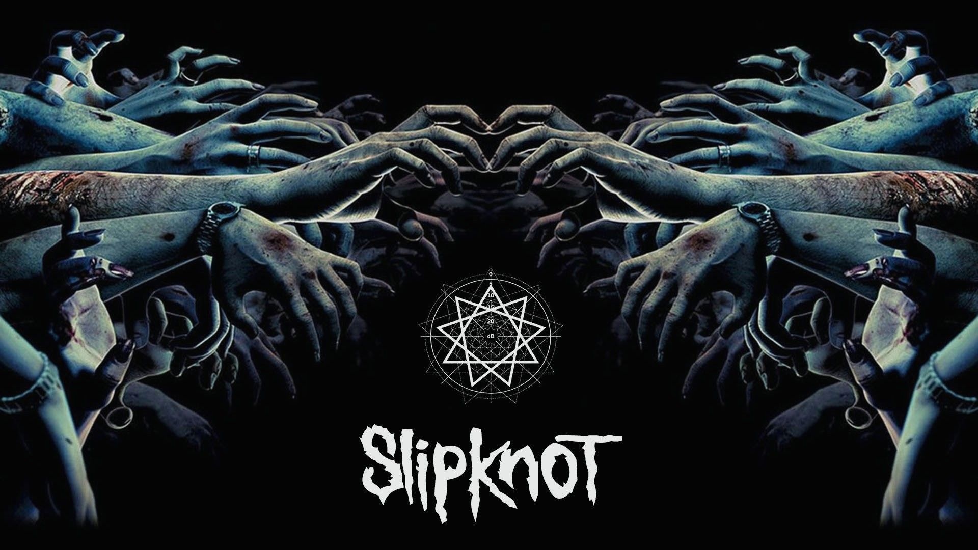 Slipknot logo, Slipknot nonagram, reaching pale hands, Full HD Desktop wallpaper