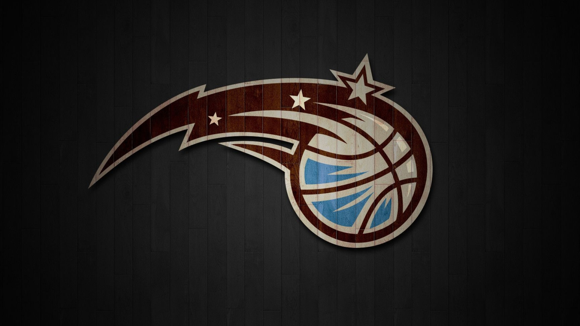 Orlando Magic streak logo, Shooting star basketball emblem, Dark hardwood court backdrop, Full HD Desktop wallpaper